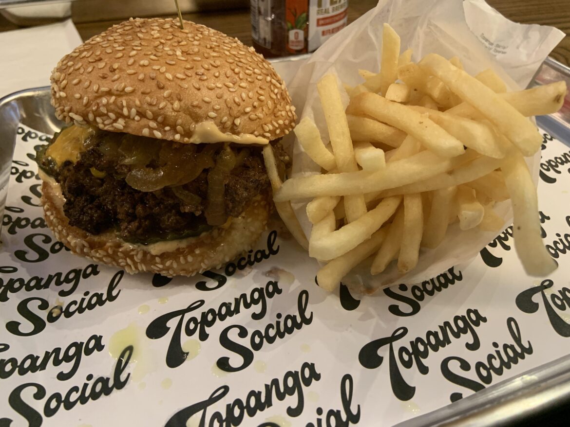 Classic double burger and fries from Amboy Burgers at Topanga Social