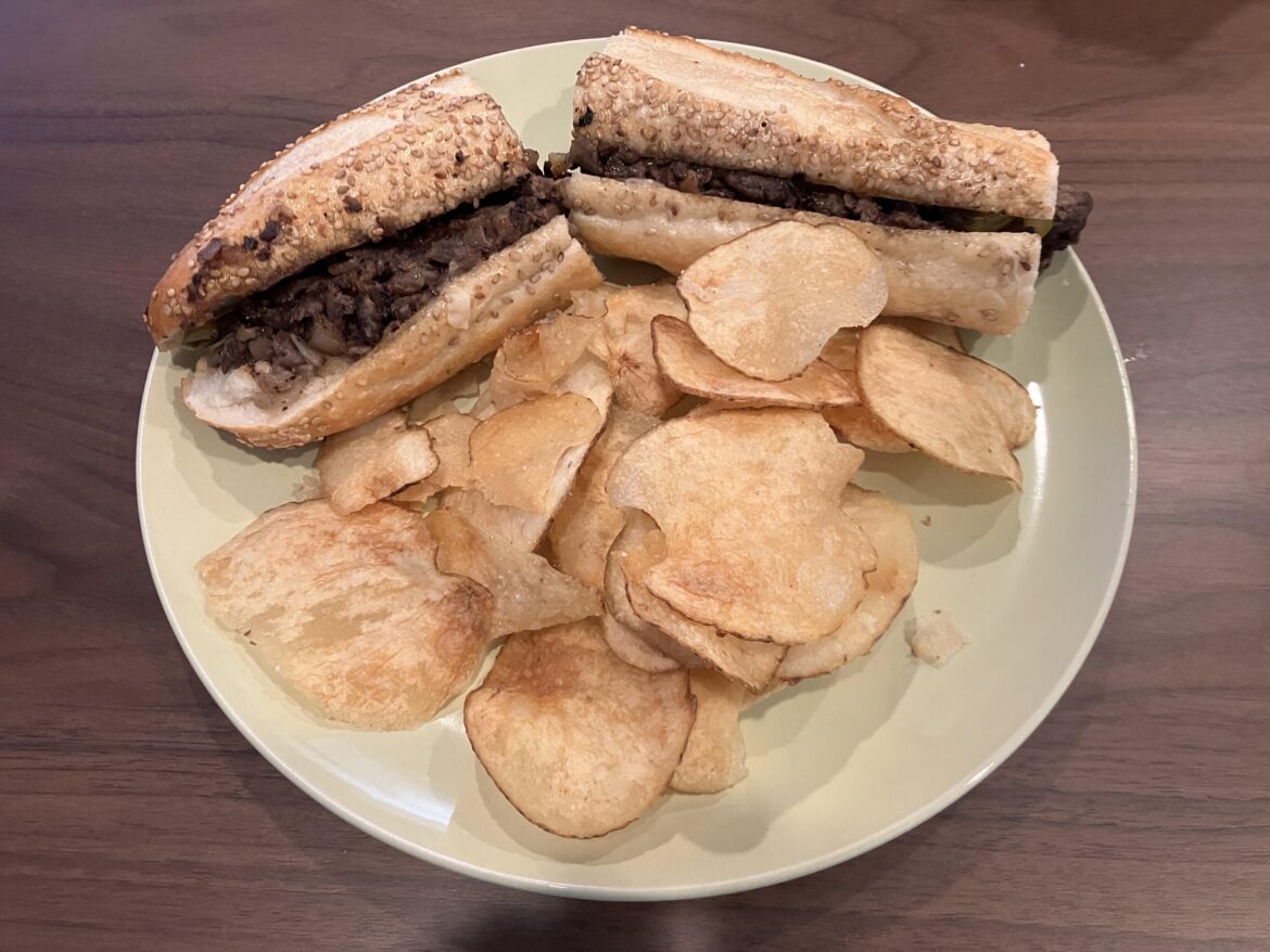 Philly Cheesesteak and chips from Matu