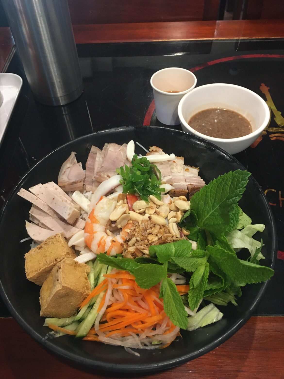 Bun mam nem- Vietnamese rice noodle salad with a sauce of fermented anchovy and pineapple.