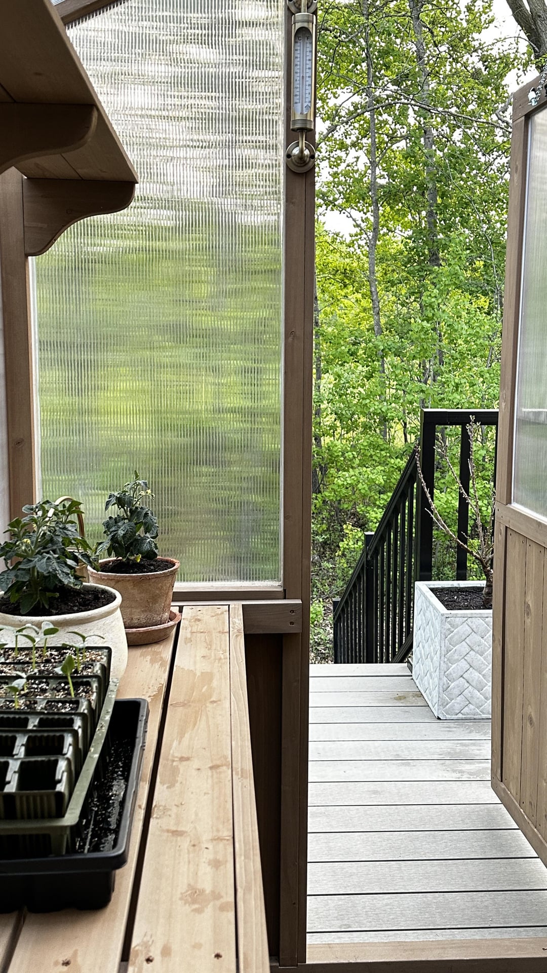 peaceful view from the greenhouse Dining and Cooking