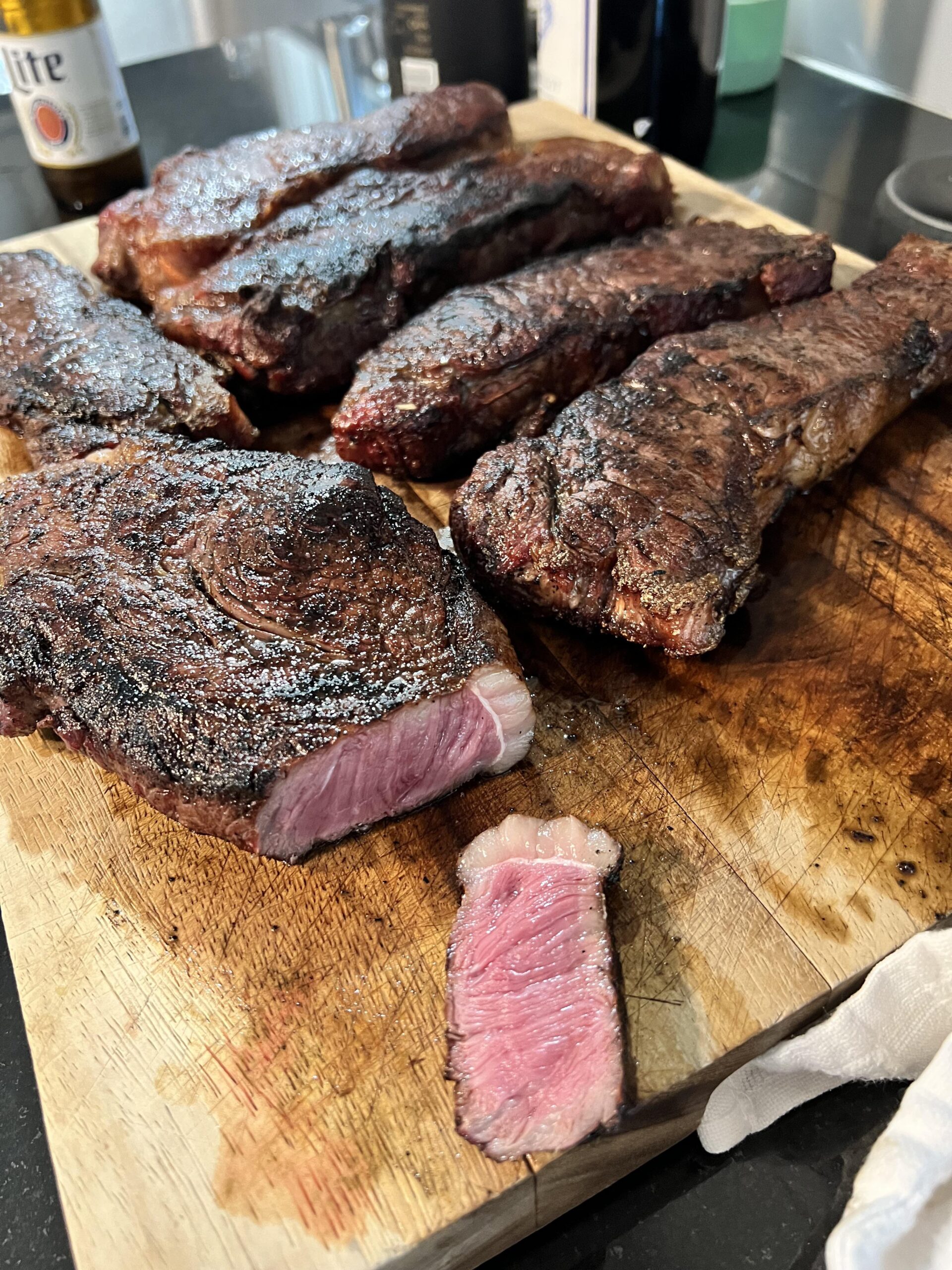 Reverse seared prime strip steaks to celebrate the birth of my son