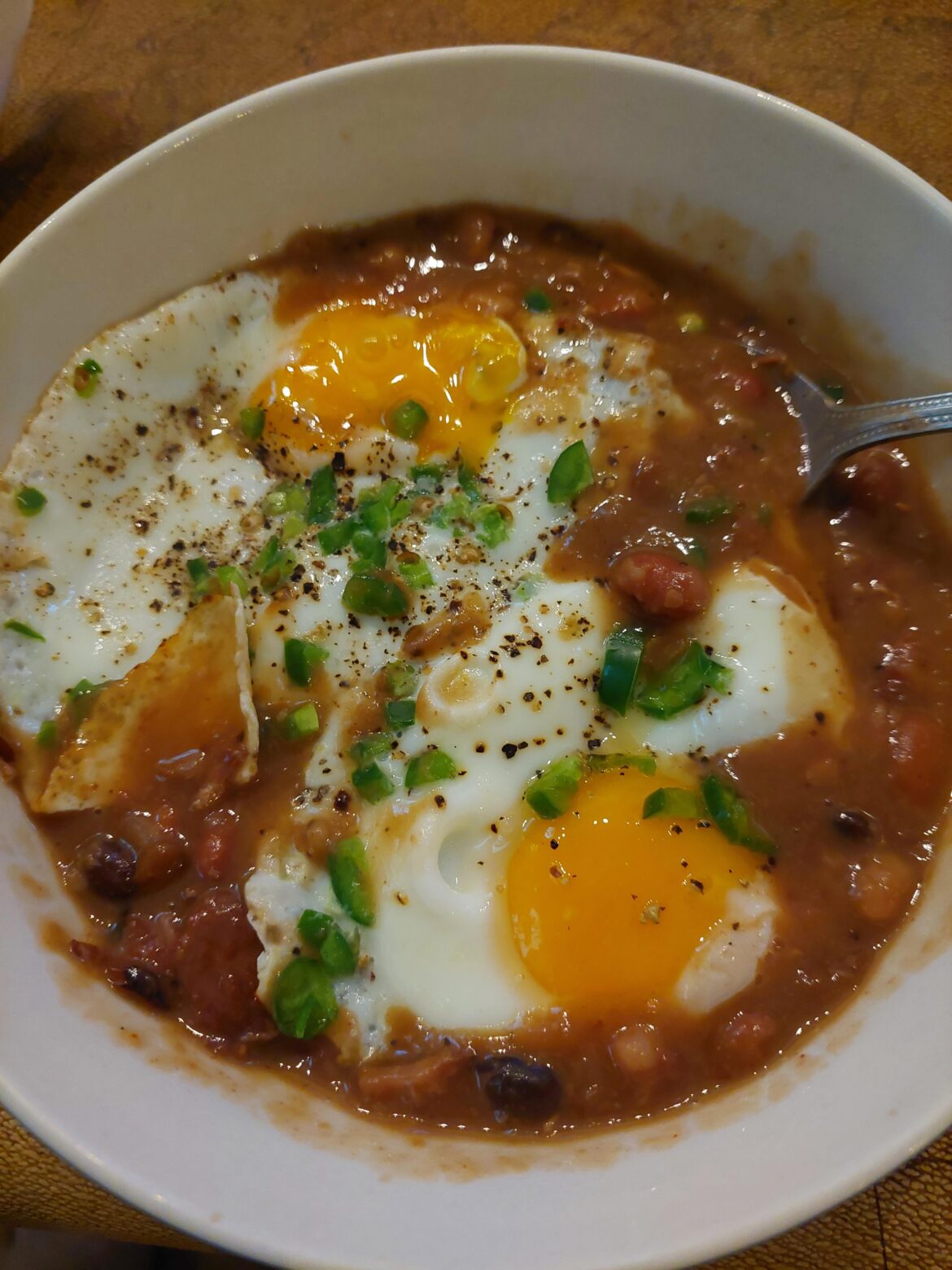 everything is better with an egg on it, especially two day old beans and peas..