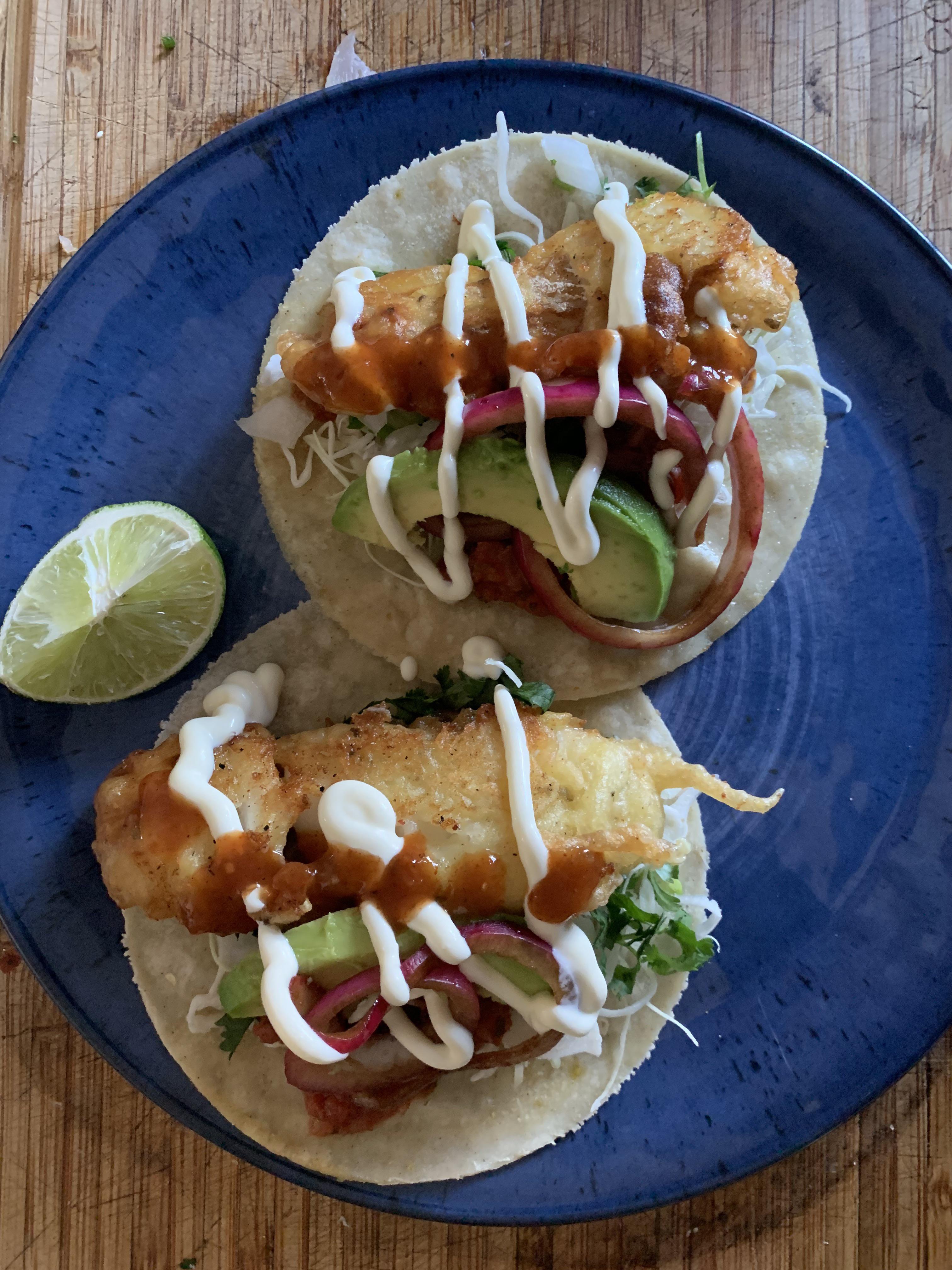 Mi primer ves cocinando tacos de pescado , estilo Ensenada . Dining