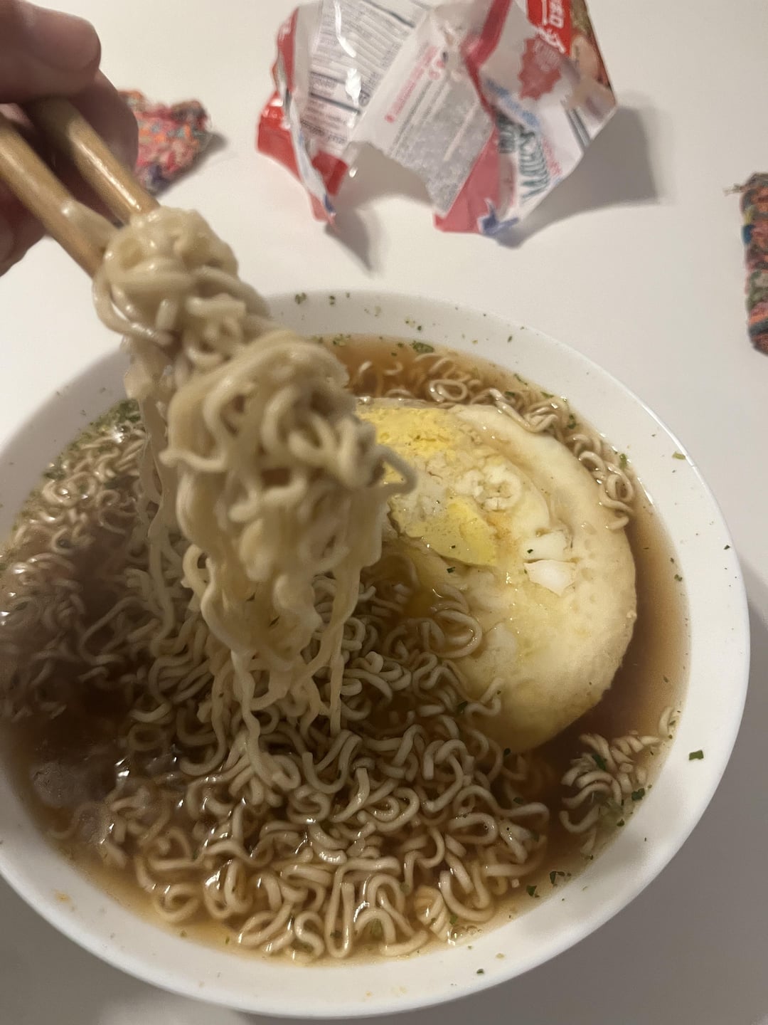 Sapporo Ichiban original ramen with two microwaved eggs Dining and