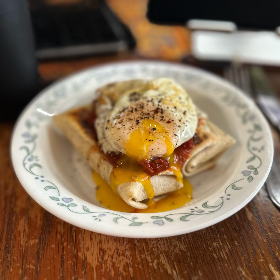 Steamed Sunny Side Up with Chicken Chorizo Breakfast Burritos and Salsa