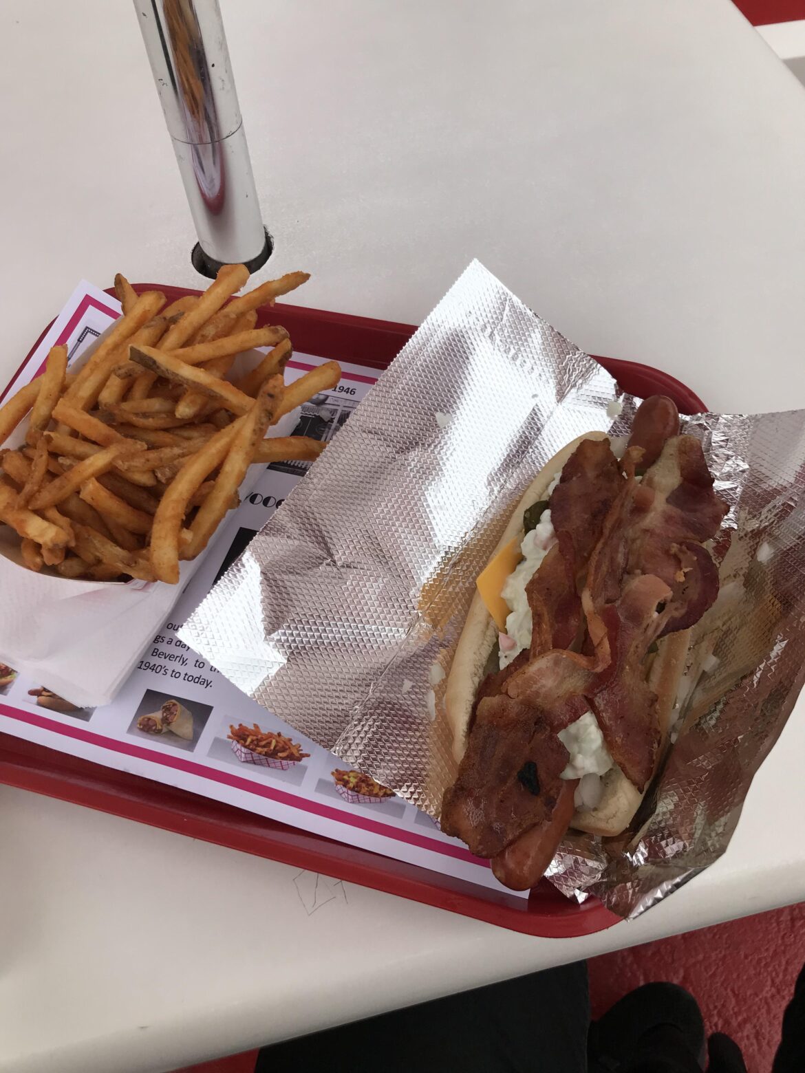 The Emeril Dog and fries from Pink’s. My first visit.