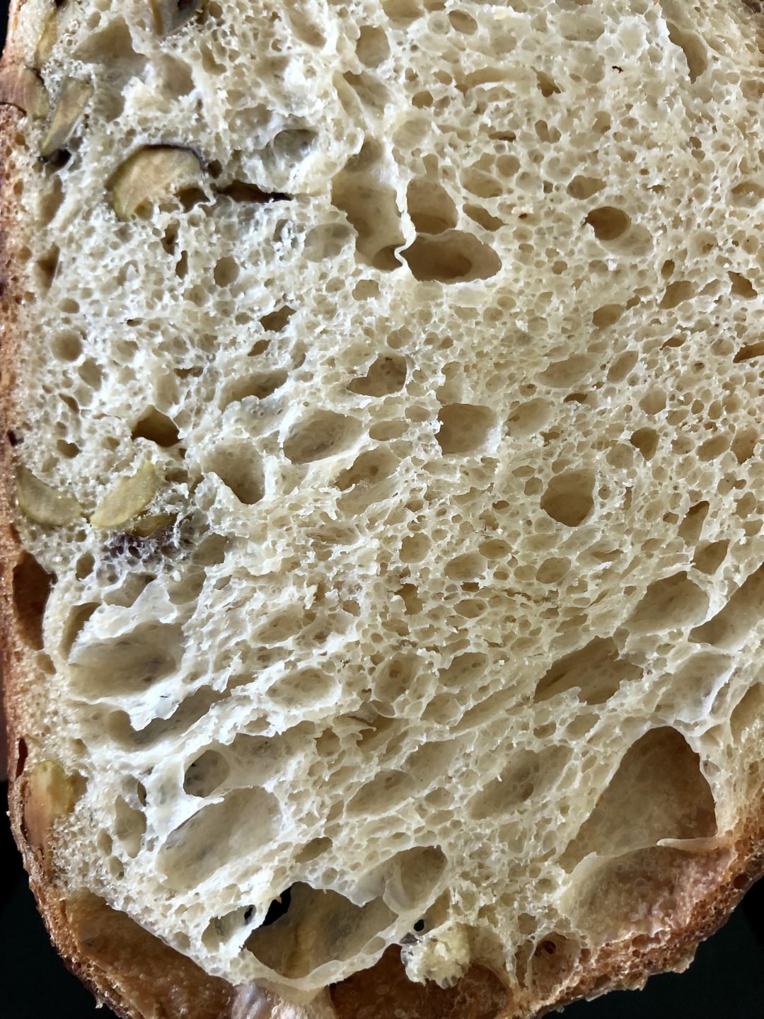 Crumb shots of a white sourdough with pistachios Dining and Cooking