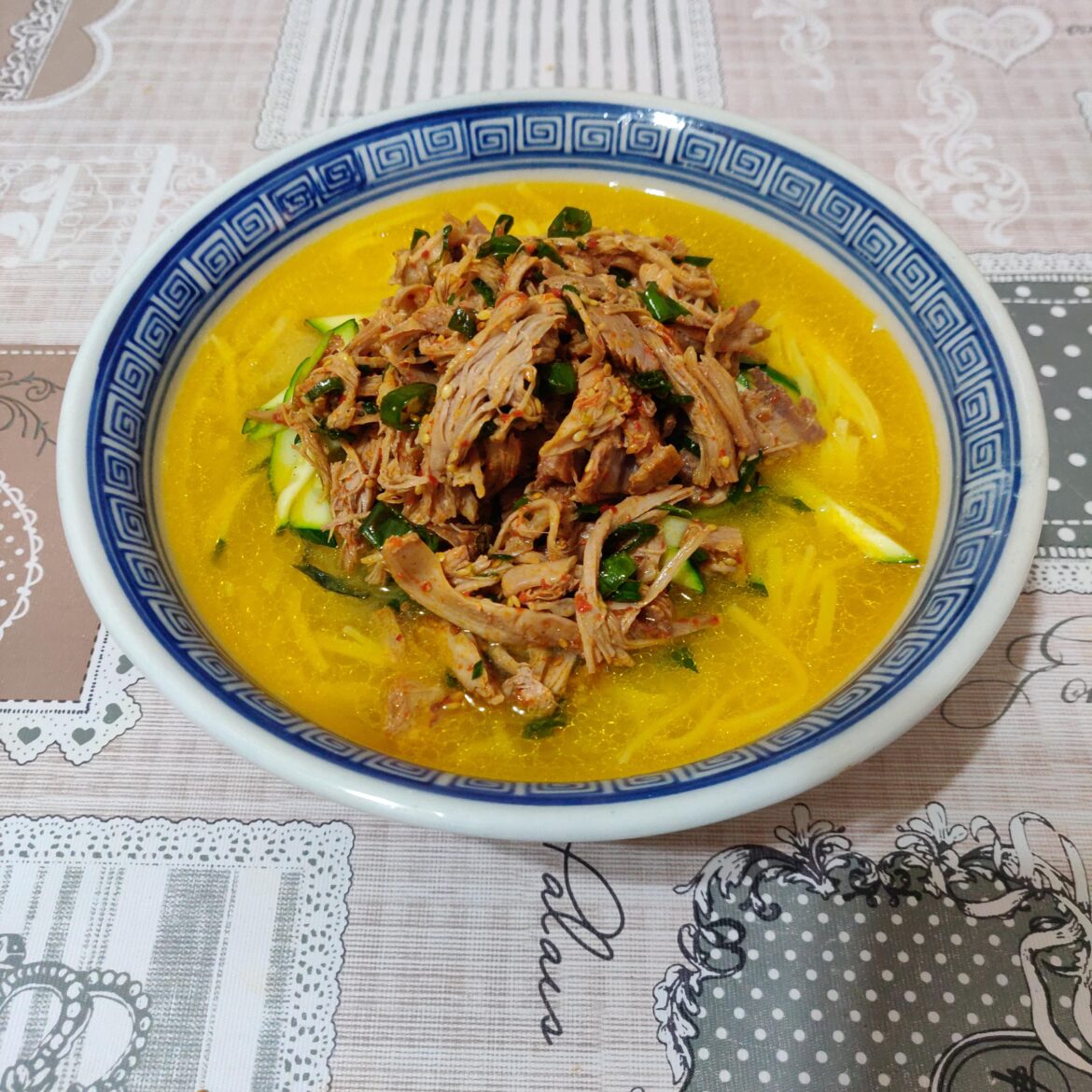 Chicken noodles (fettuccine) soup recipe courtesy of Aaron and Claire