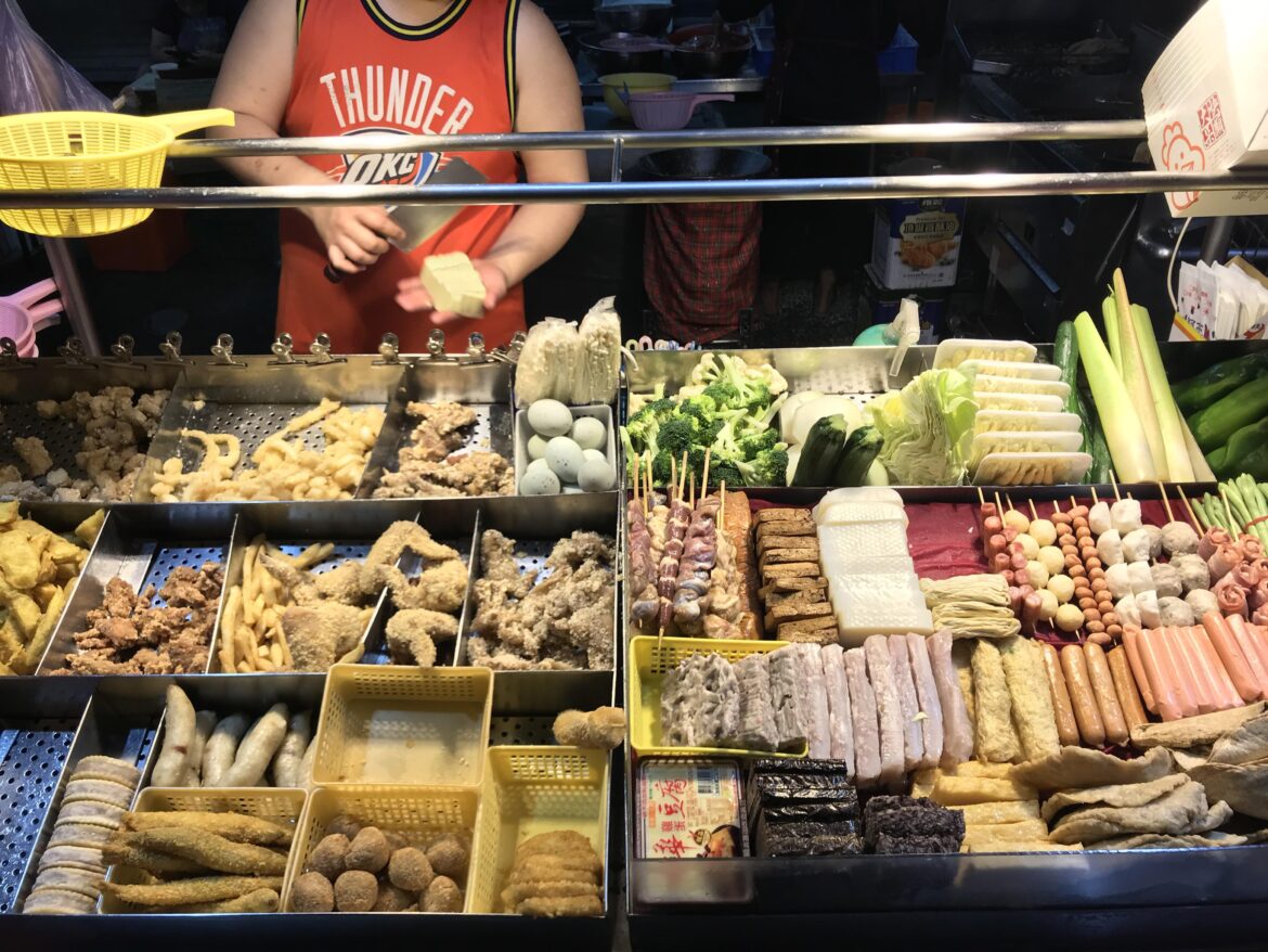 Taiwanese fried food pick n choose bucket vendor , Taipei. Choose what goes into the fryer. Some of the items are quite adventurous to try.