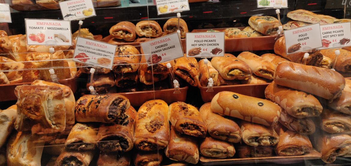Empanadas at the Mercado de La Boqueria in Barcelona, Spain
