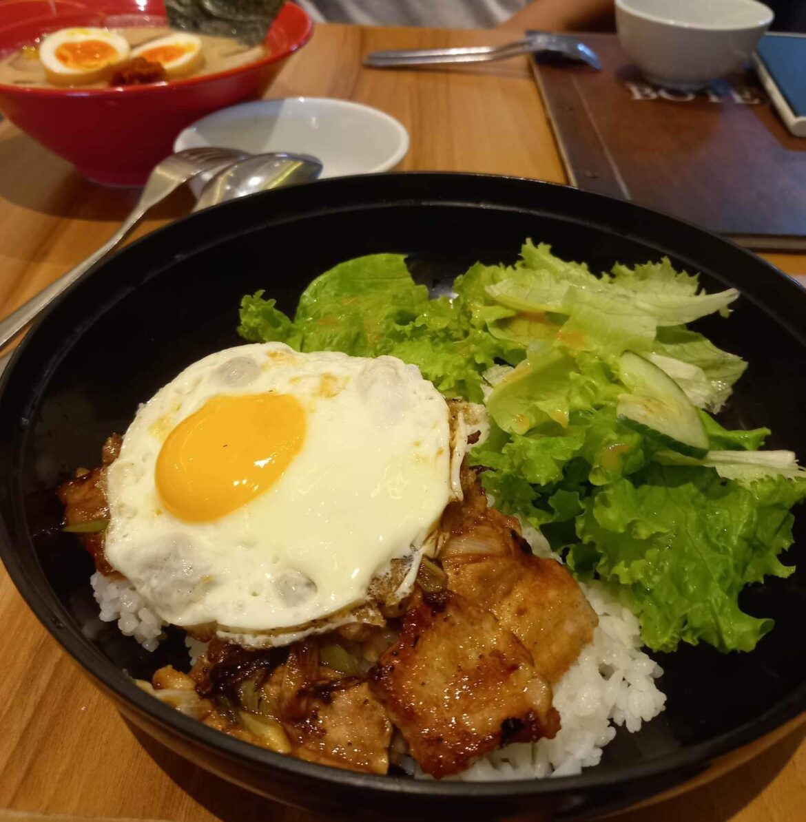 Egg over bbq pork and rice