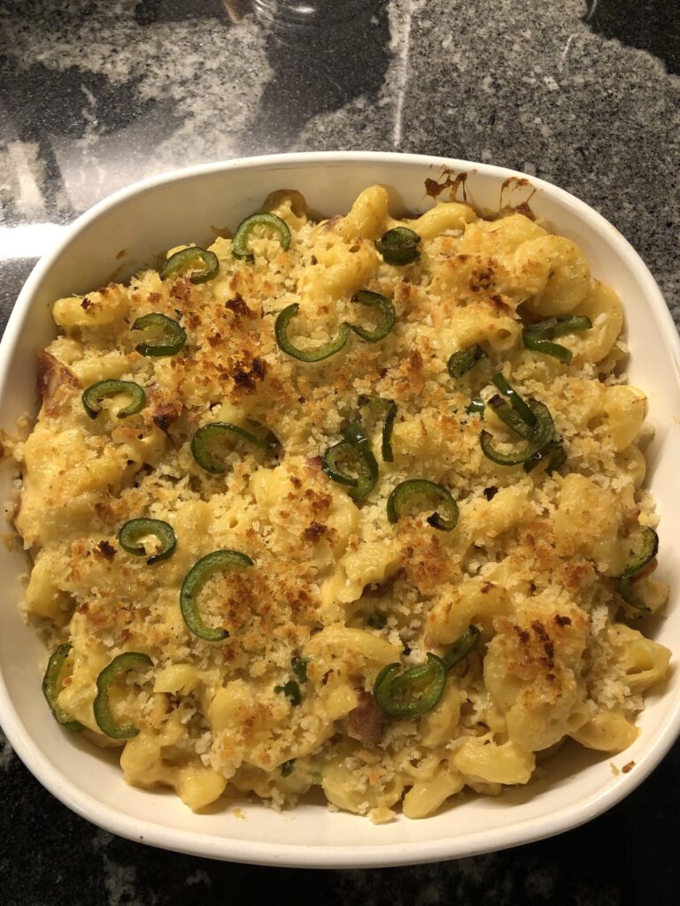 Dinner from the other night. Bacon Jalapeño Mac & Cheese. Definitely a good one.