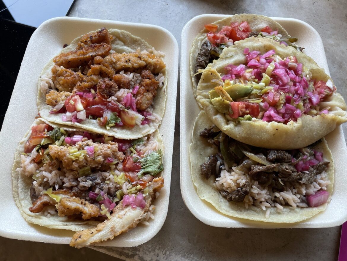 More street tacos. 5 for ~$2.50 -Tulum, Mexico