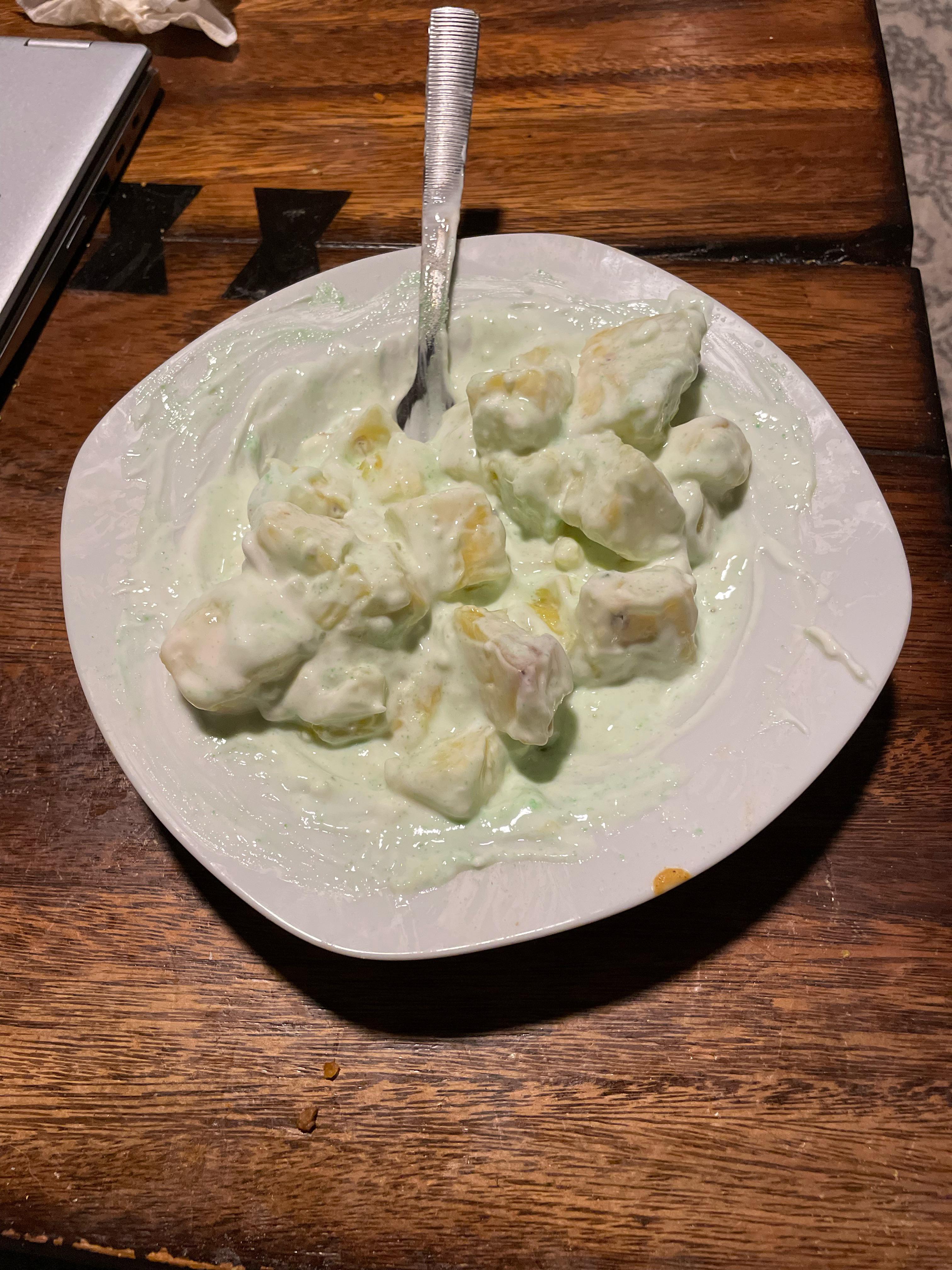 Pineapple smothered in NF greek yoghurt and sprinkled with dashes of