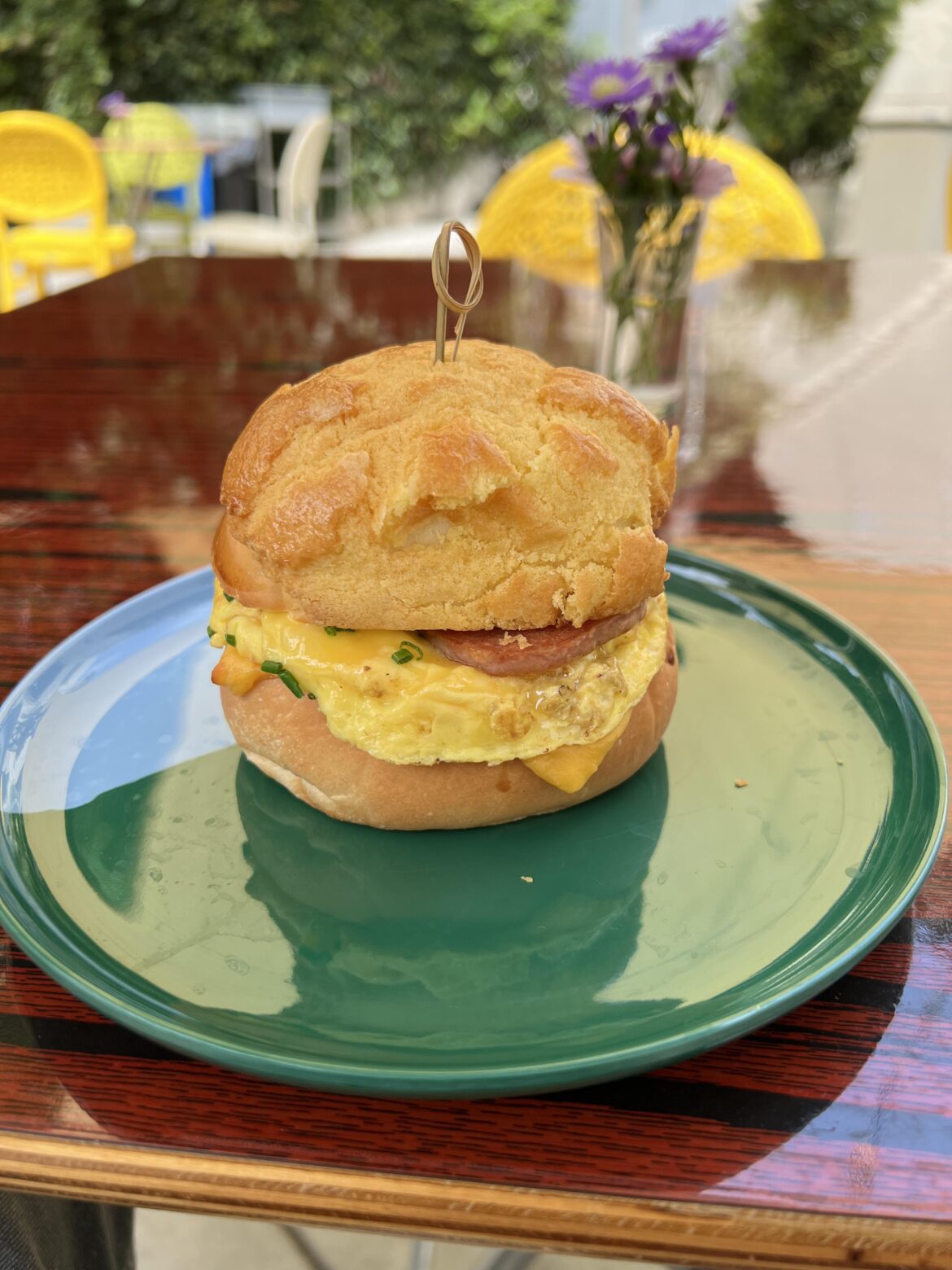 Delicious bolo bun breakfast sando from Arroz & Fun in Lincoln Heights