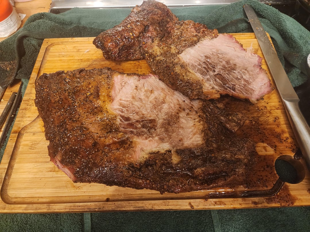 First Brisket done 14 hours total. Cook was easy, execution could use