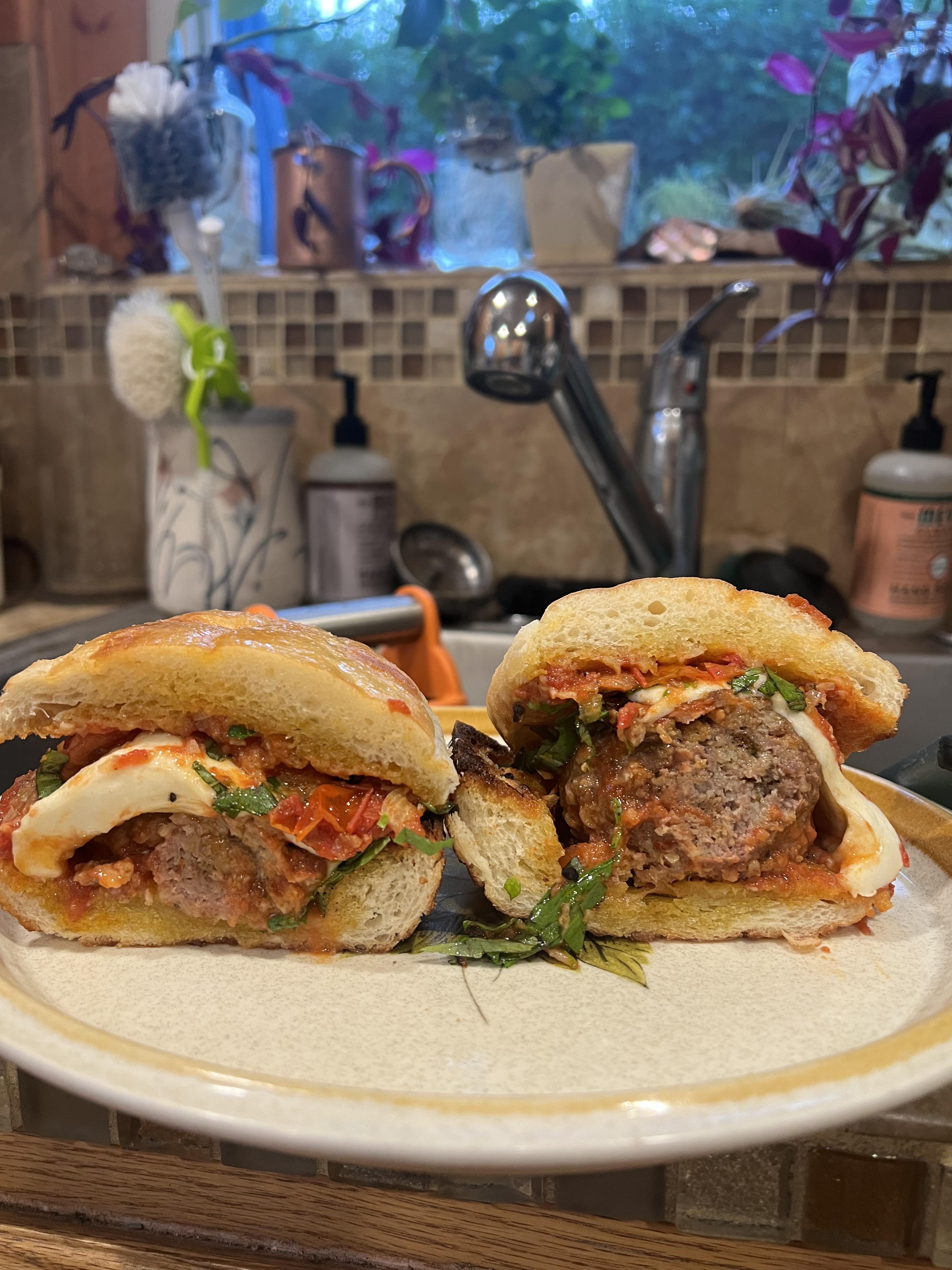 Ground beef tenderloin and pork with duck egg meatball on garlic butter