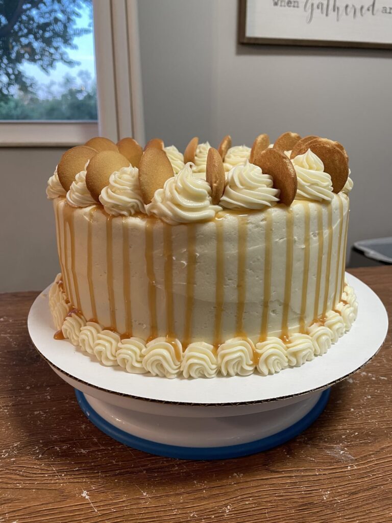 My wife’s banana cream pudding cake with caramel drizzle!