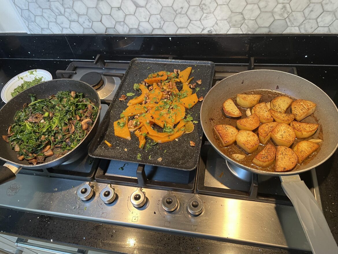 Roasted Butternut Squash, Fondant Potatoes, Mushrooms & Greens