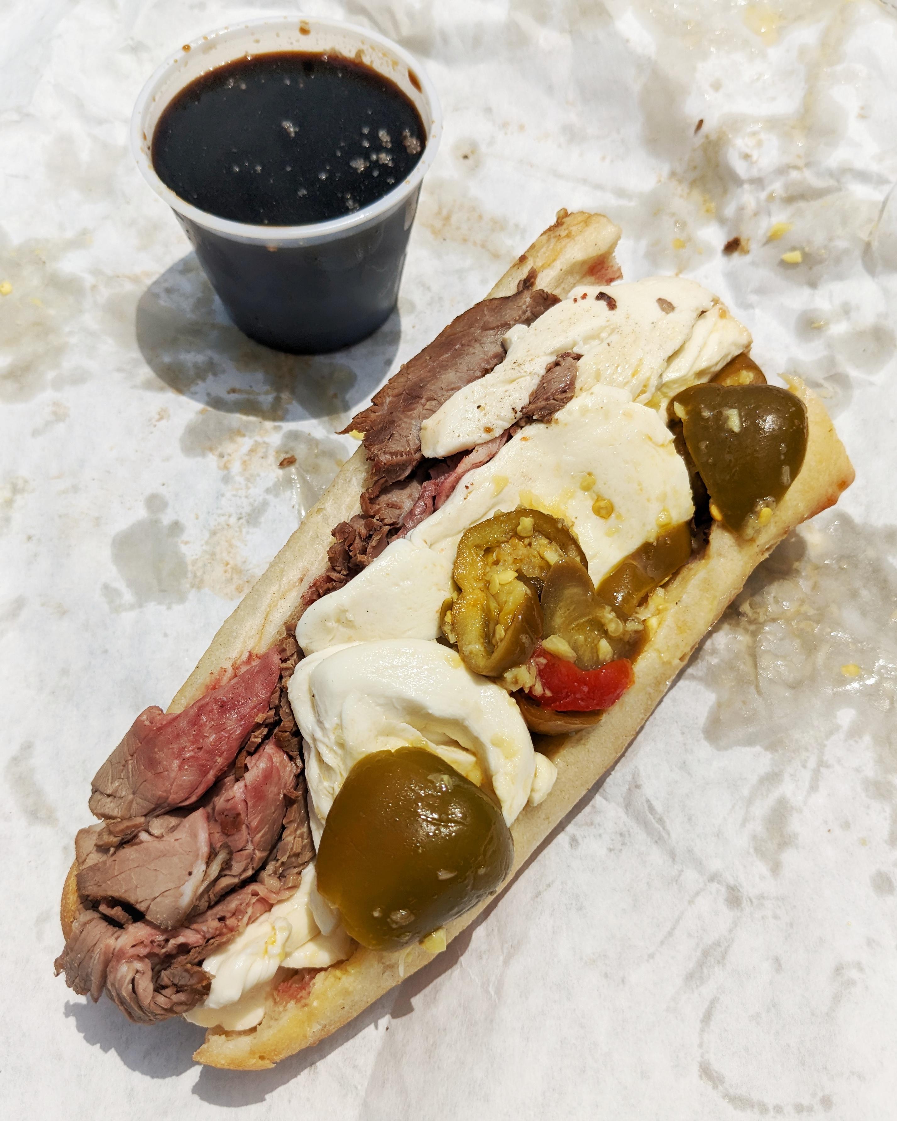 Roast Beef, Fresh Mozzarella & Hot Peppers w/ a side of Gravy From