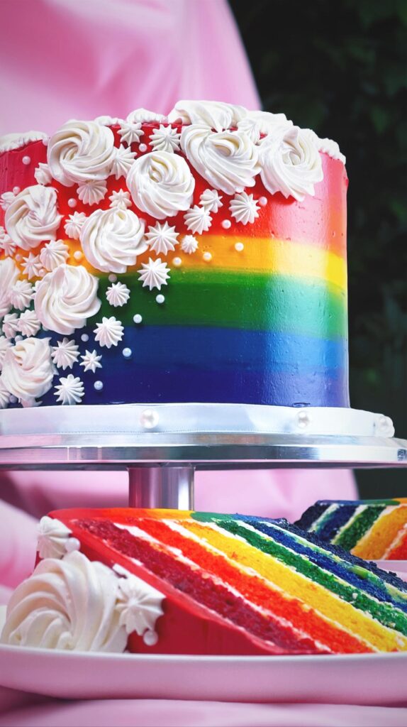 [Homemade] Rainbow Cake - 6 Layer Vanilla Cake with Mango Filling