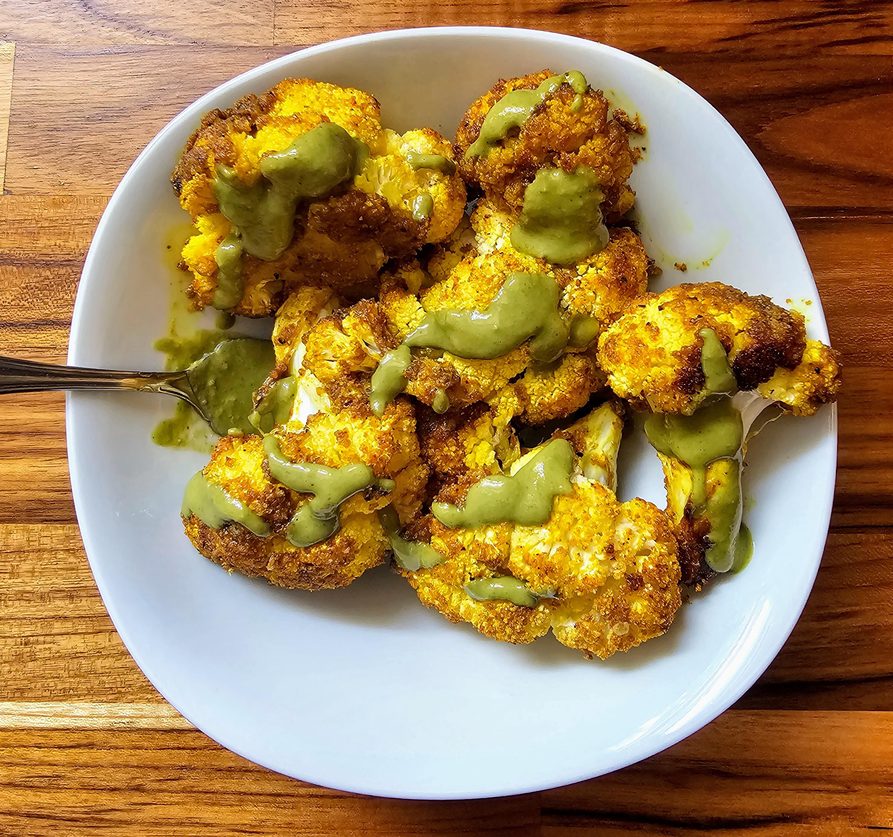 Indian Spiced Cauliflower with Cilantro Chili Sauce Dining and Cooking