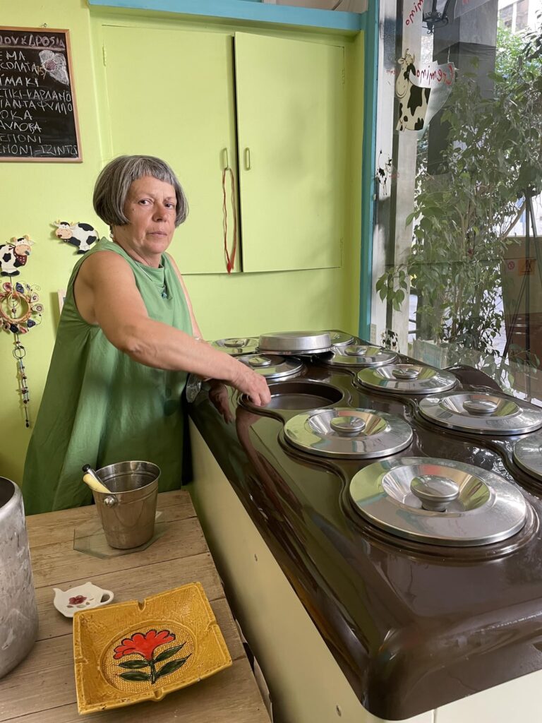 There is an ice cream shop in the ancient city of Athens, Greece."