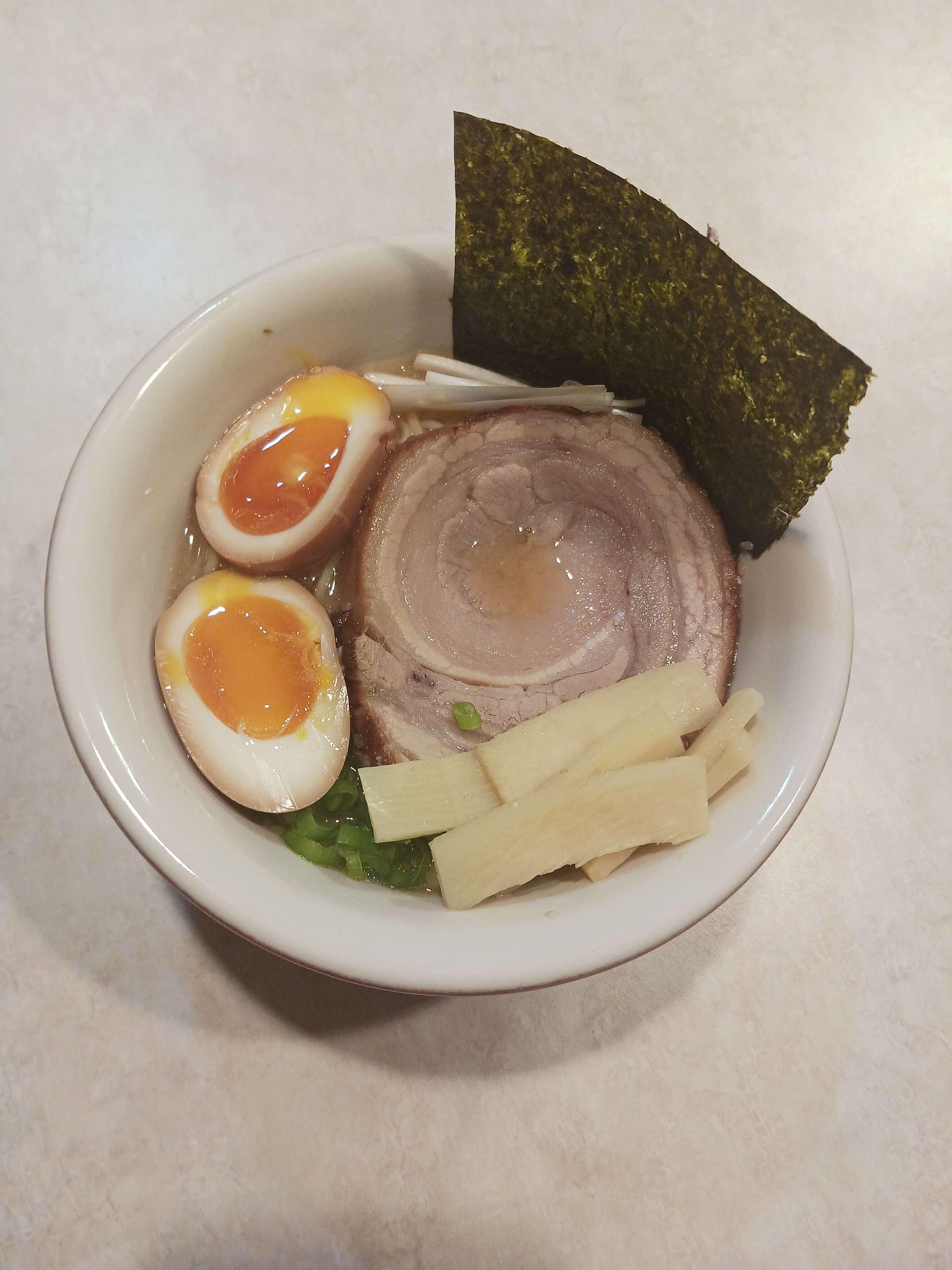 Tiny bowl of Chashu ramen with bamboo shoots Dining and Cooking