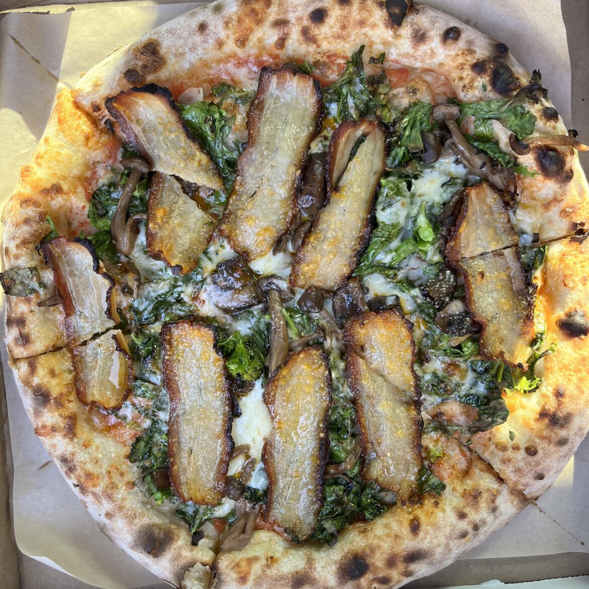 Superfine Pizza (Diavolina — spicy pork belly, rapini $15)