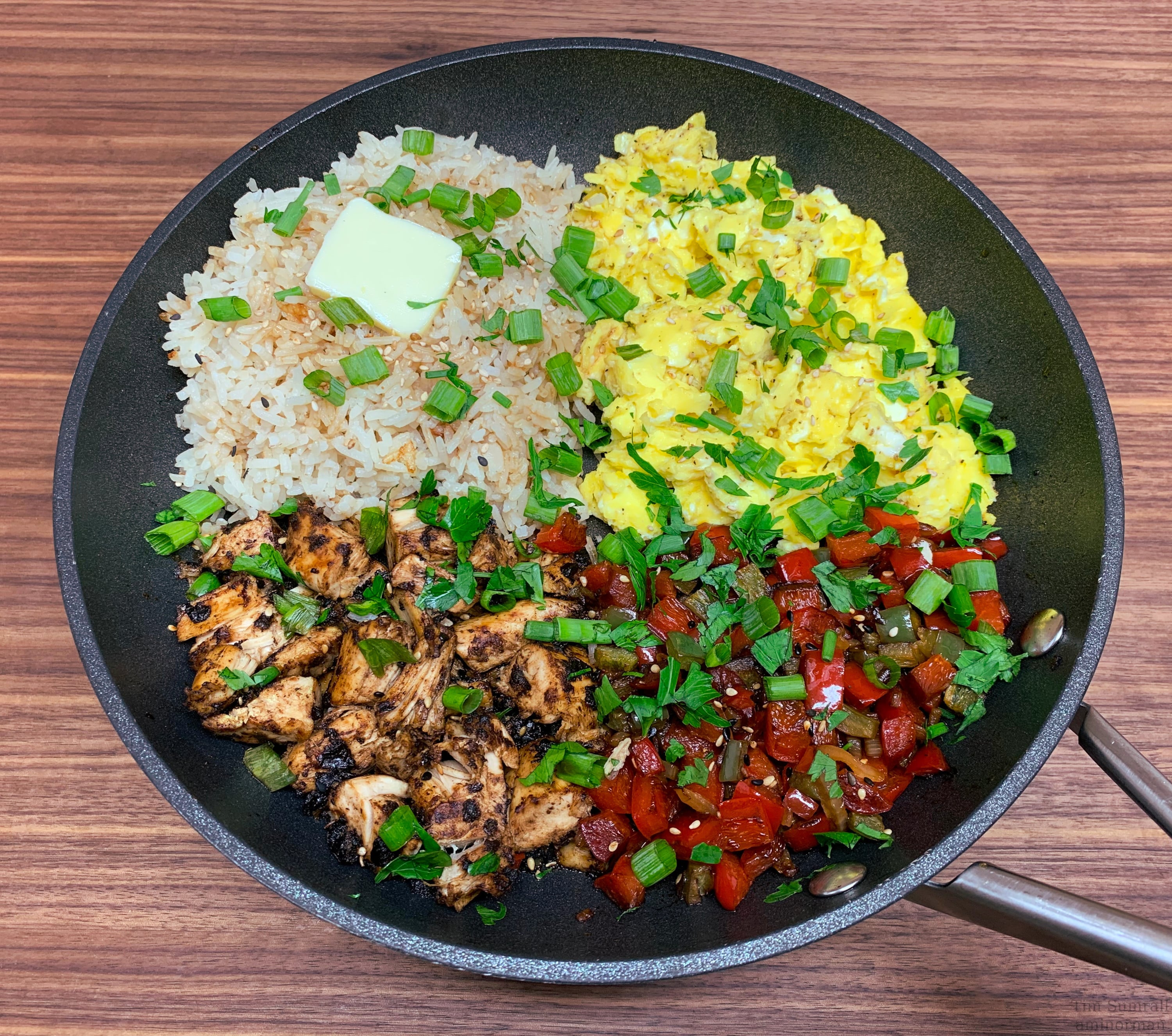 Black Garlic Chicken with Peppers, Rice and Eggs Dining and Cooking
