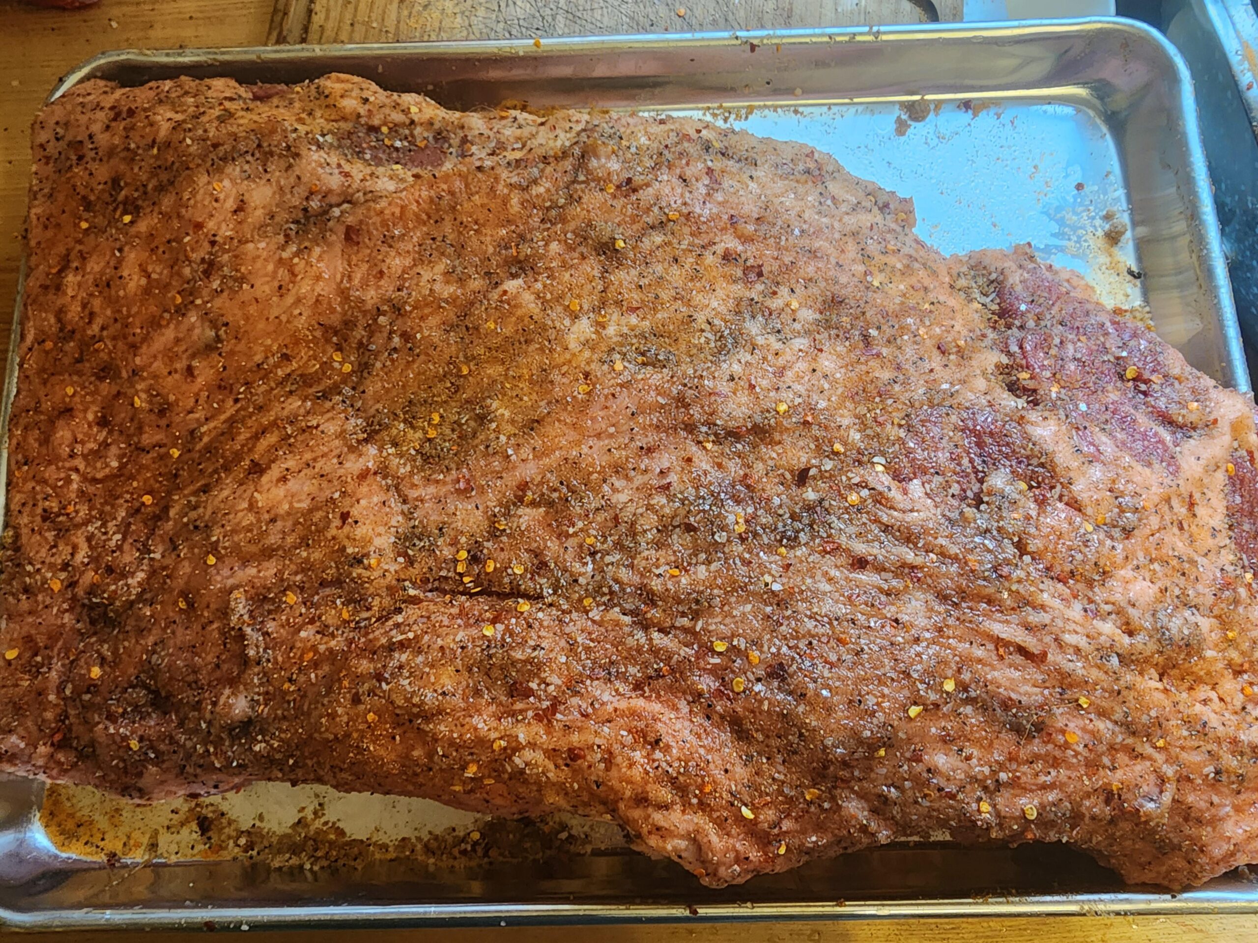 Mustard, Brown Sugar, Black Peper, Salt and Lawry's. Cooking tomorrow