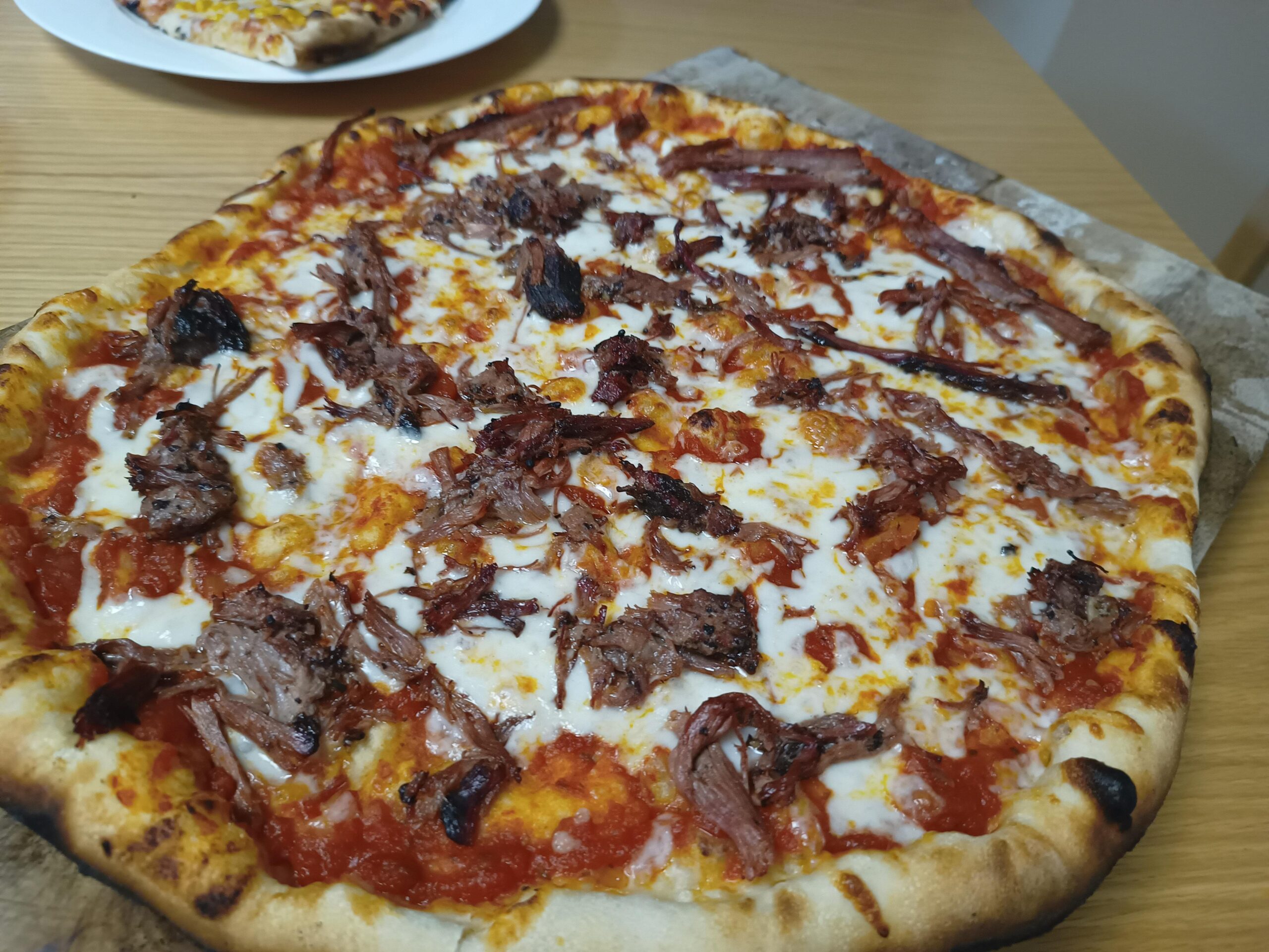 Pulled beef pizza on the kamado Dining and Cooking