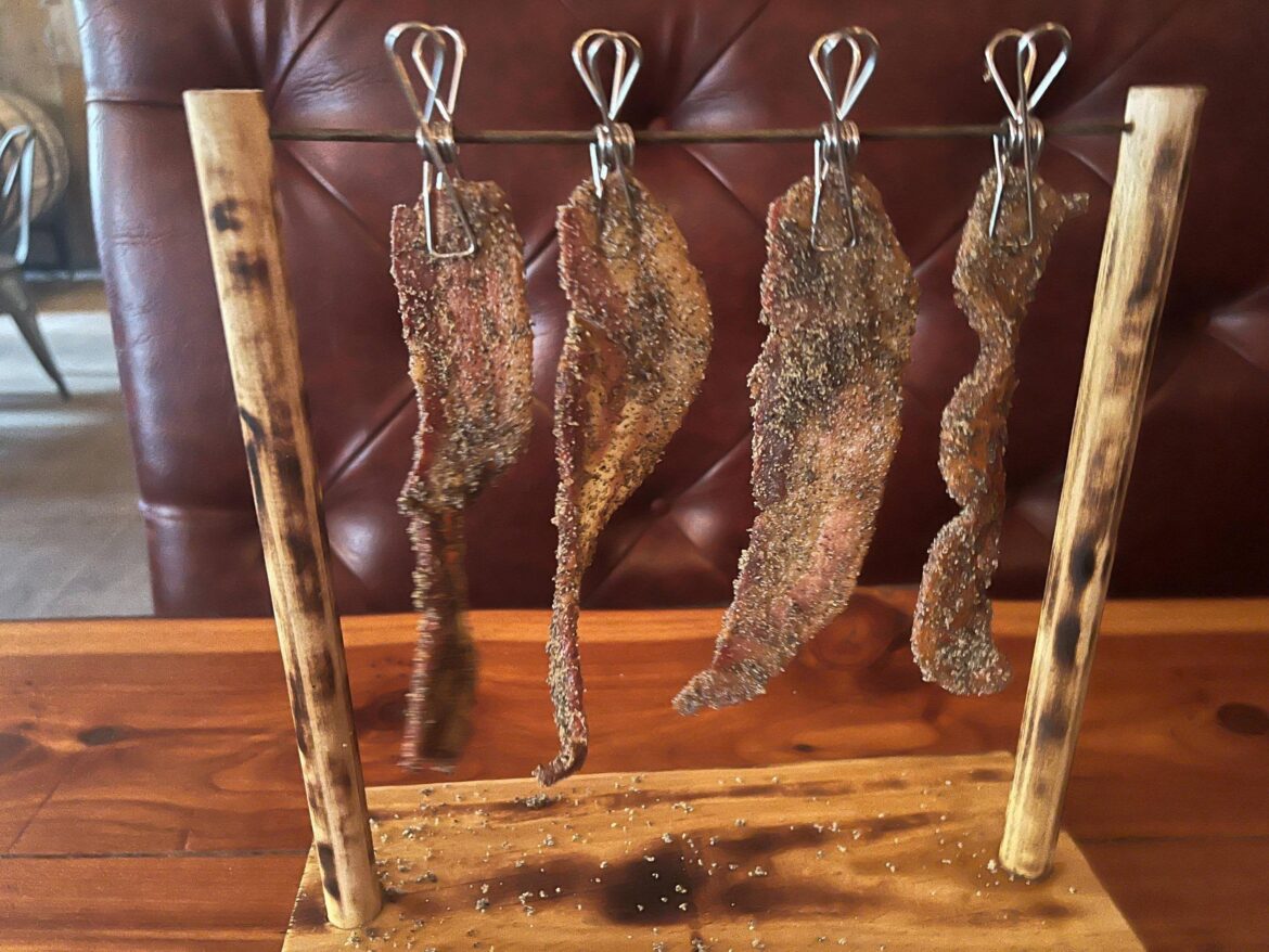 Hanging candied pepper bacon (it was good though)