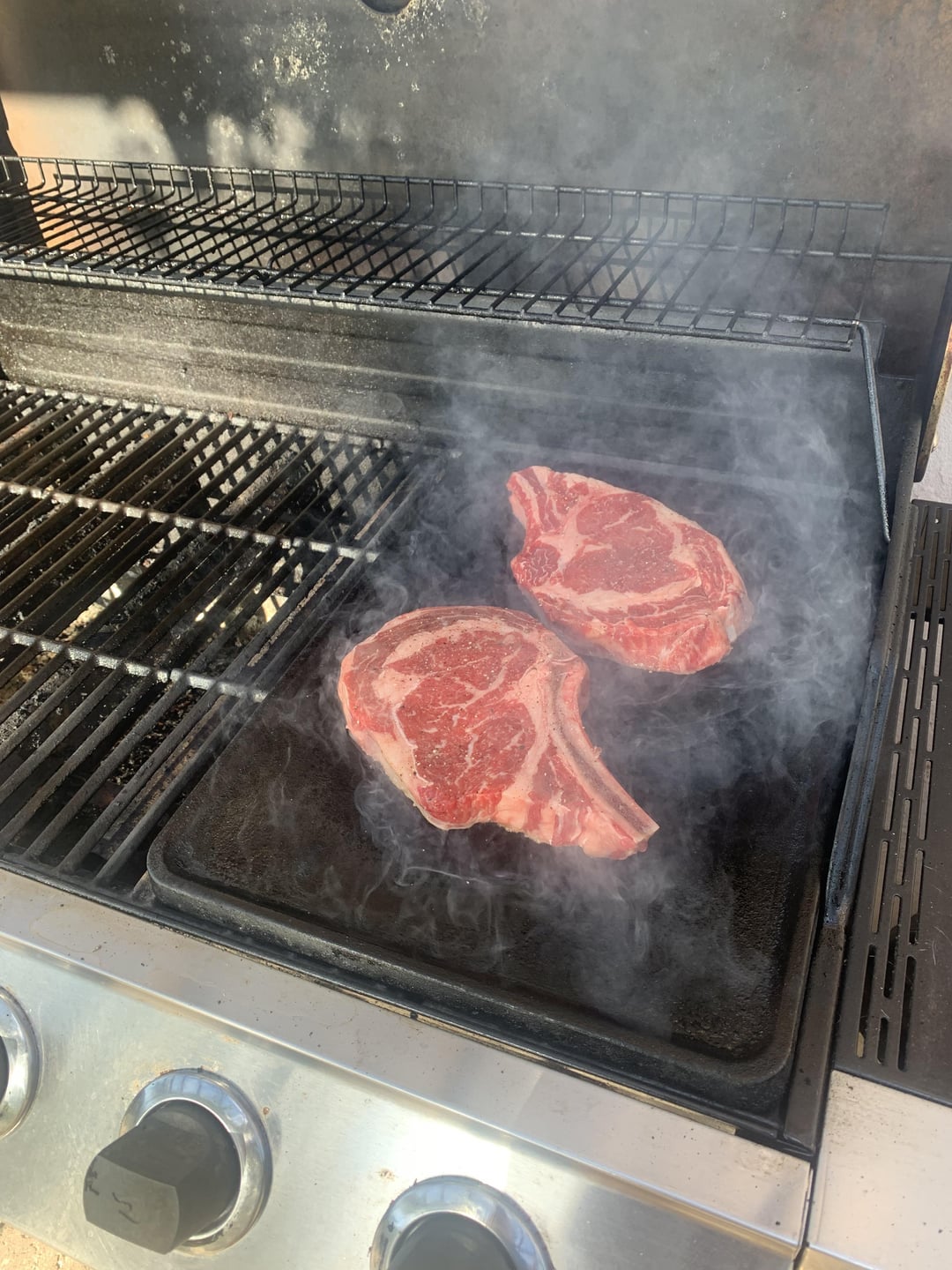 I cooked these ribeyes on a griddle that was hotter than the blazes of