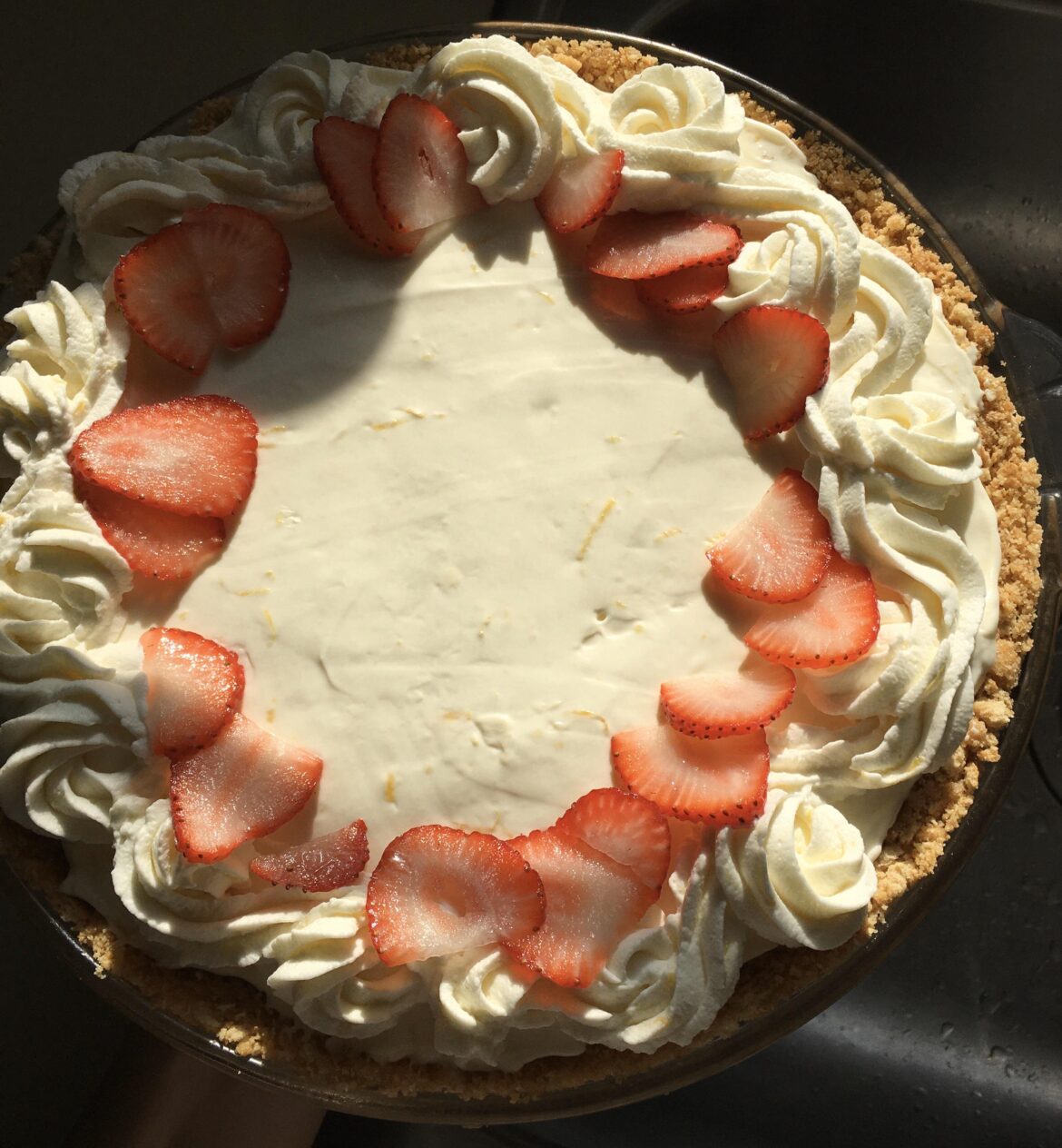 [OC] A lemon mascarpone cream pie for a special hobbit's birthday