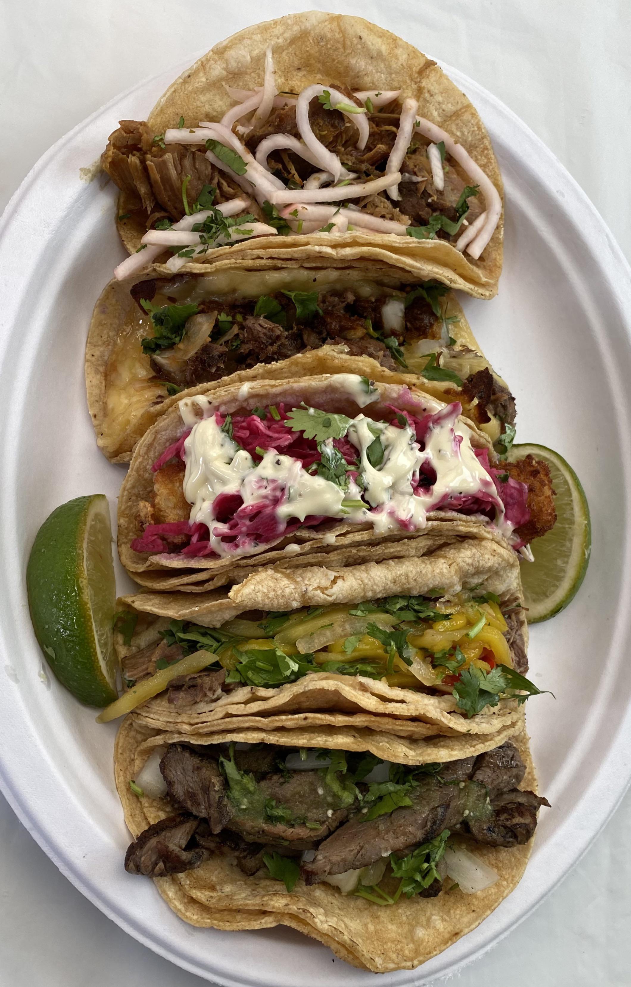 [I ate] Steak Taco, Lamb Carnitas Taco, Crispy Fish Taco and Beef