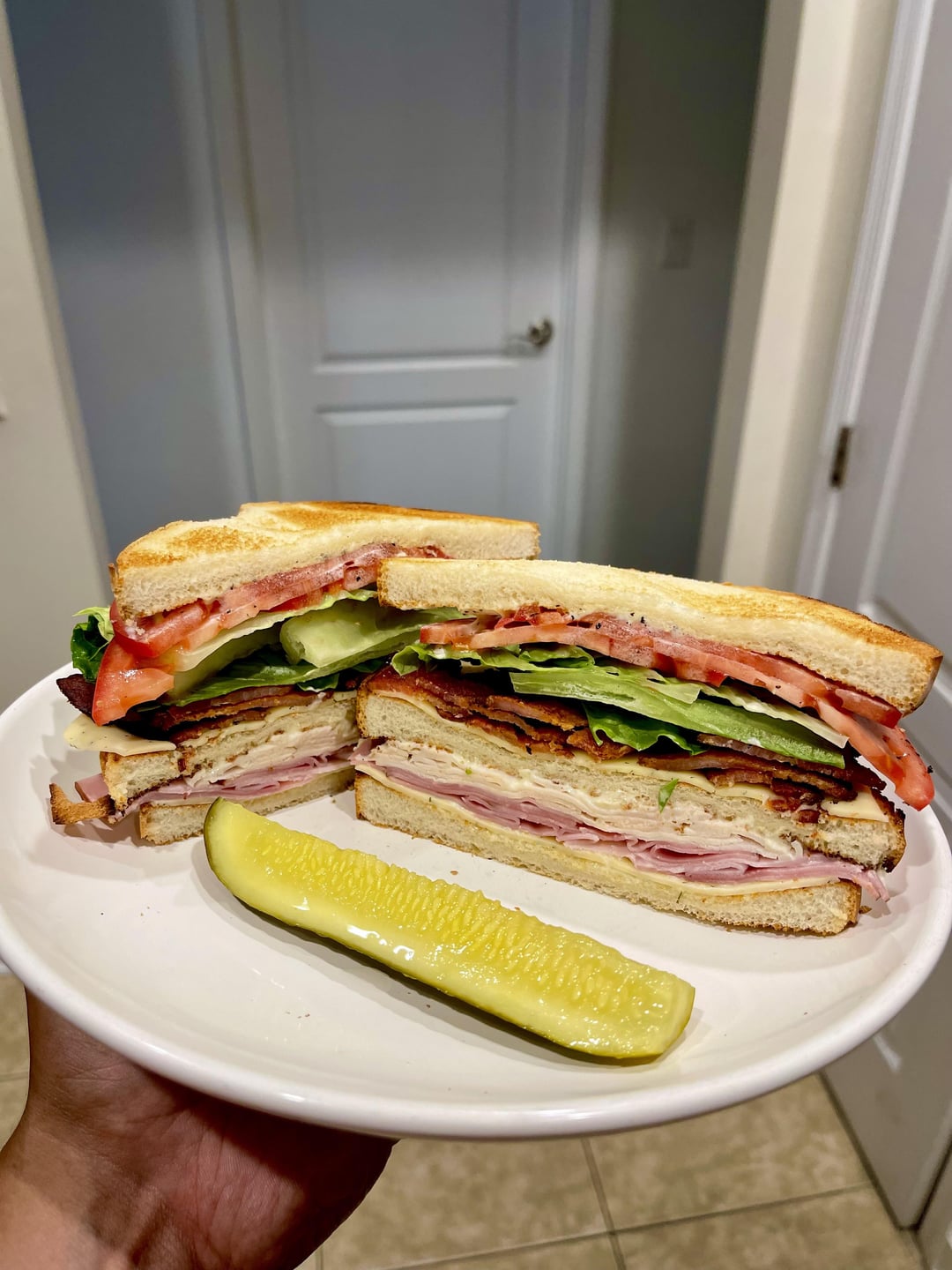 Club Sandwich with Honey ham, sliced rotisserie chicken, applewood