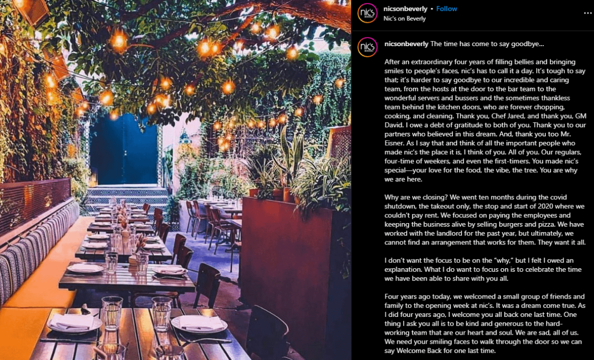 Vegan restaurant Nic's on Beverly to close after Father's Day brunch service