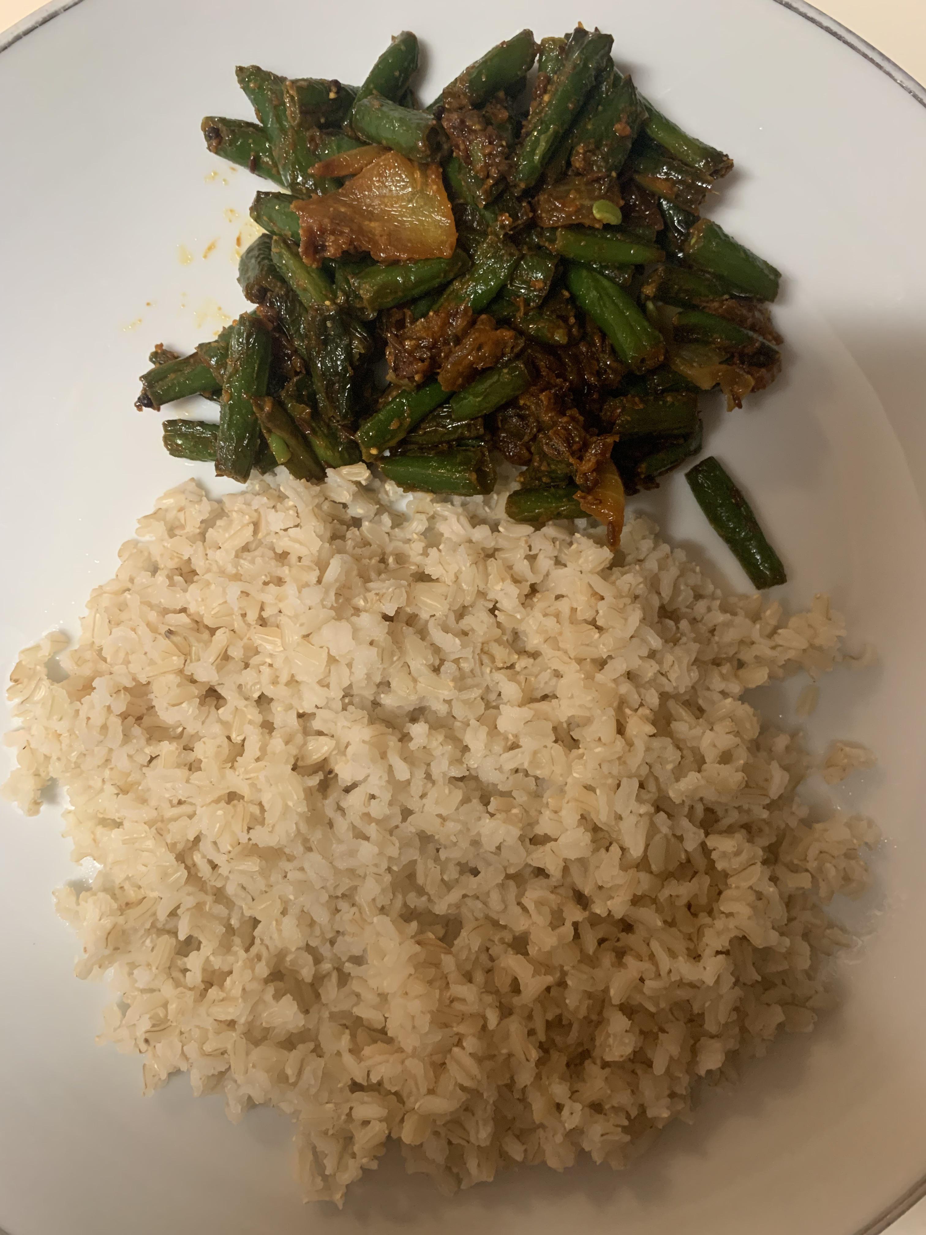 Green beans and brown rice Dining and Cooking