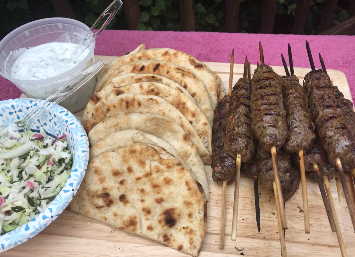 Seekh Kebabs with Spicy Cabbage Salad