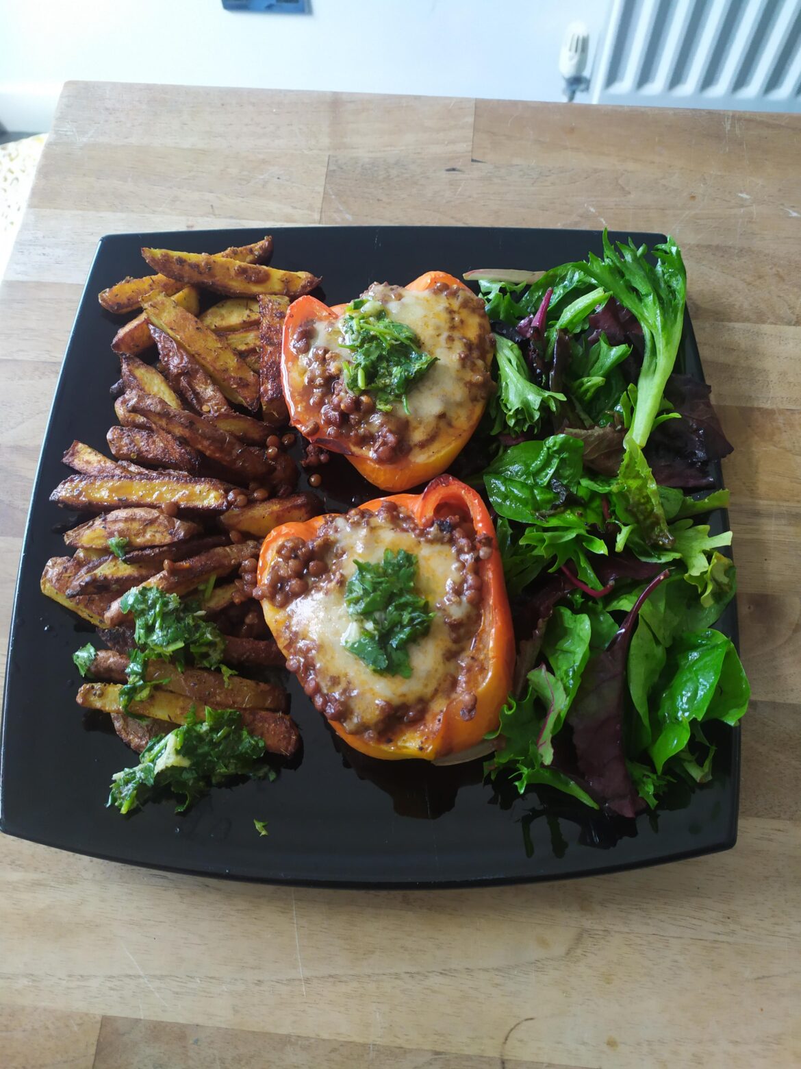 I thought this turned out wel for the piri piri spiced stuffed peppers and chips