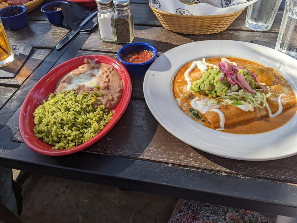 I see your Crab Enchiladas. Here's my shrimp, crab and lobster. El Cholo, Whittier patio.