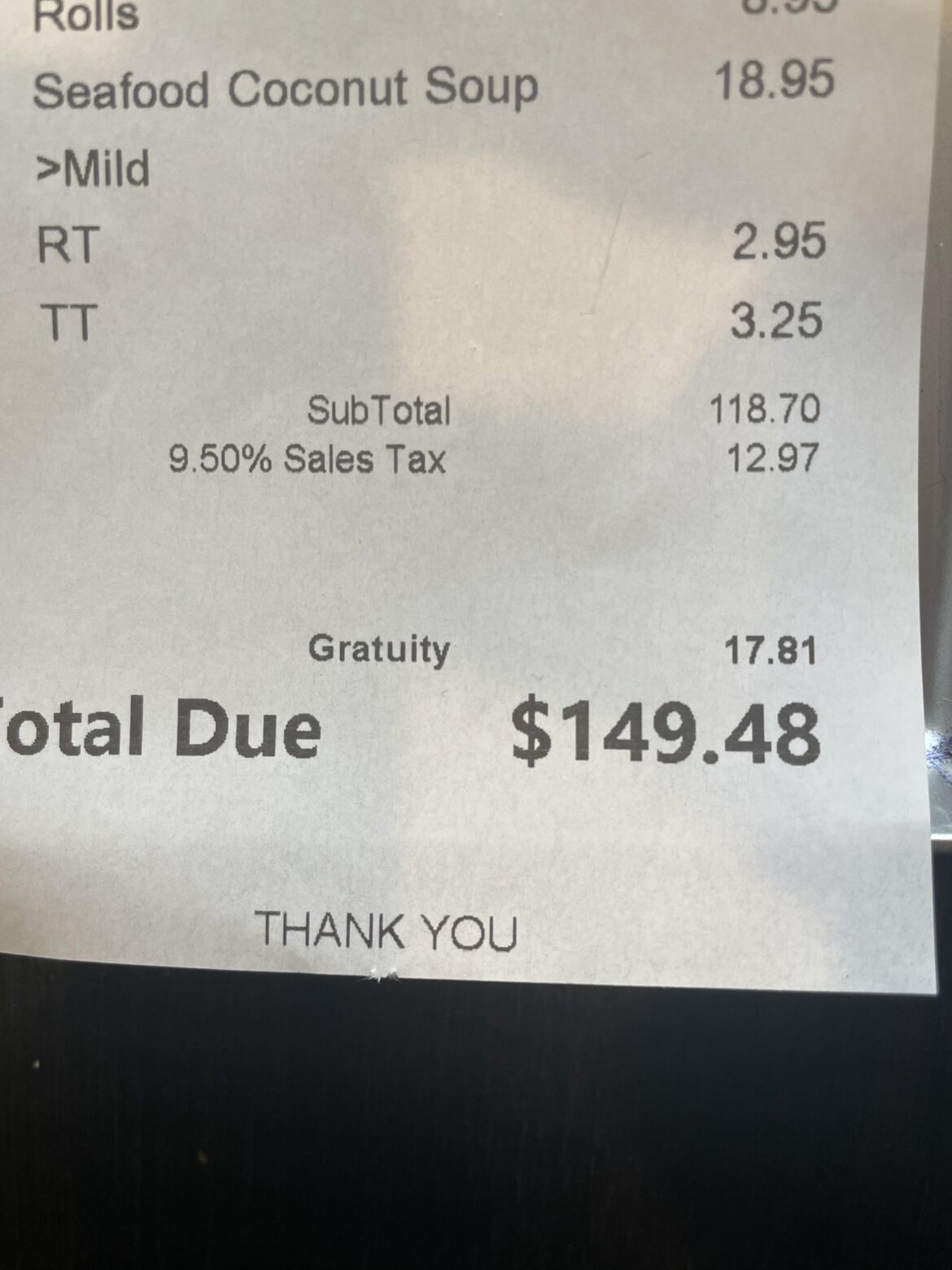 PSA: Be on the lookout for restaurants charging more tax than is legal.