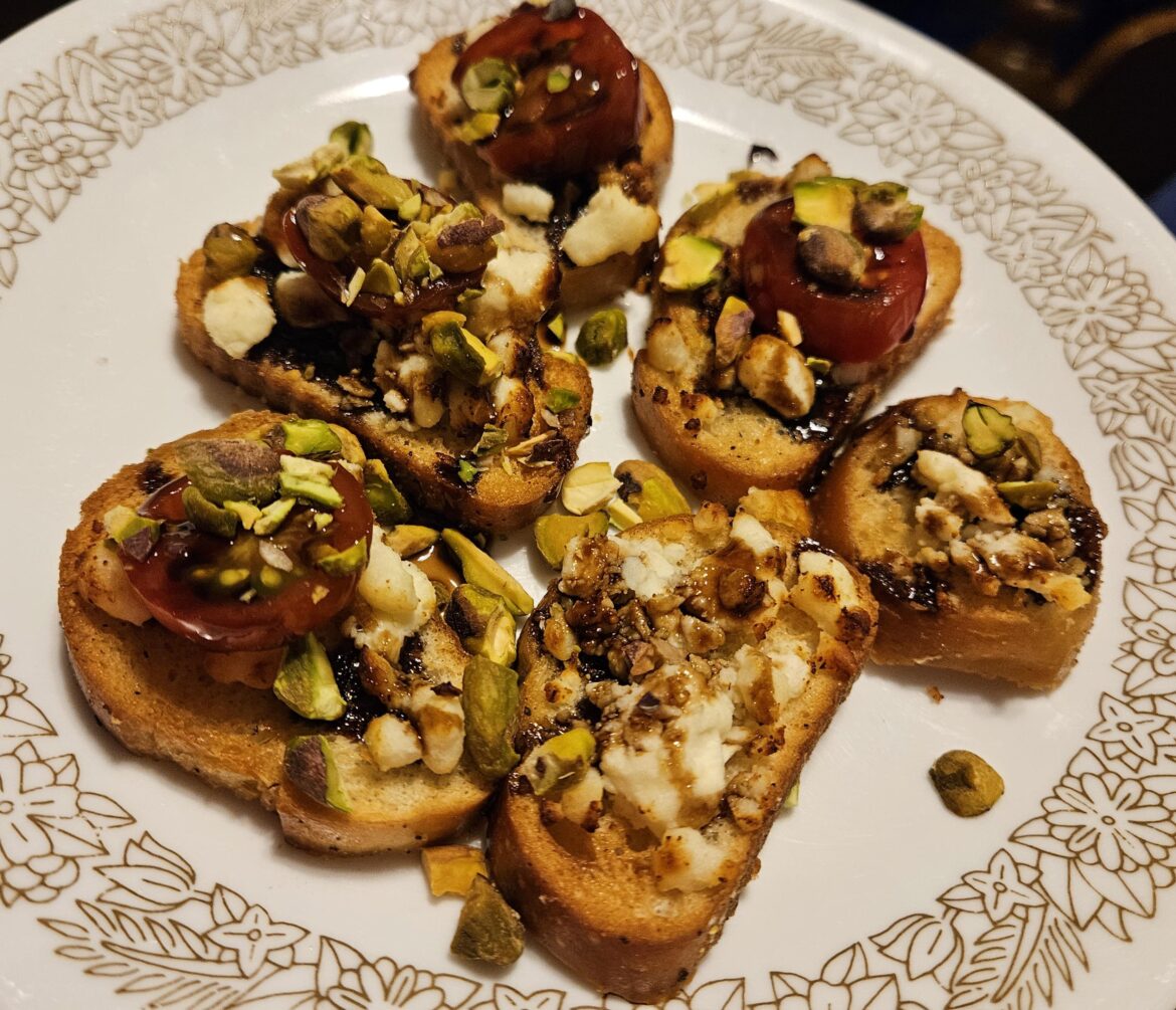 Feta, Balsamic & Pistachio Crostini Appetizer