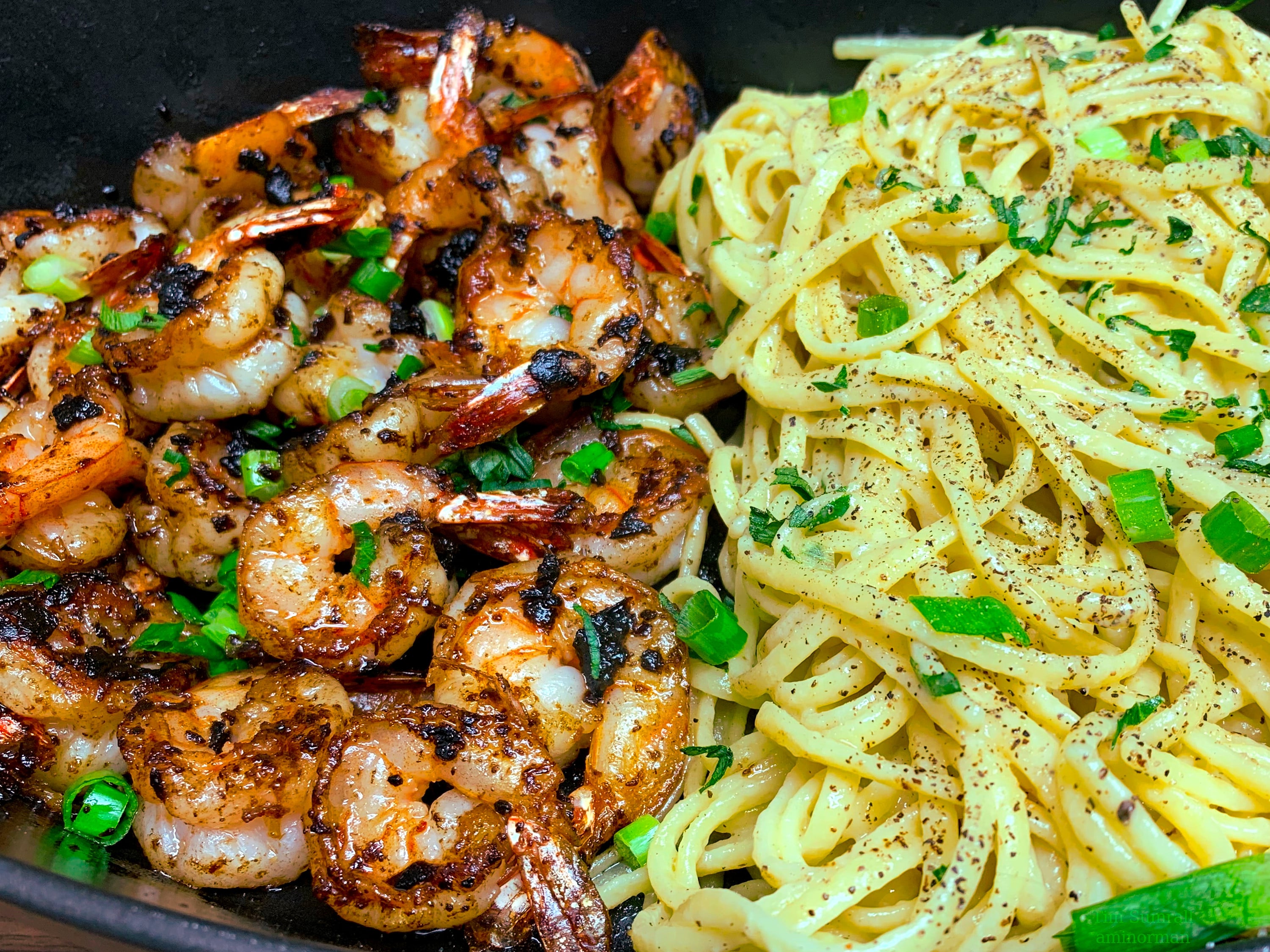 Black Garlic Shrimp with Buttered Linguine Dining and Cooking