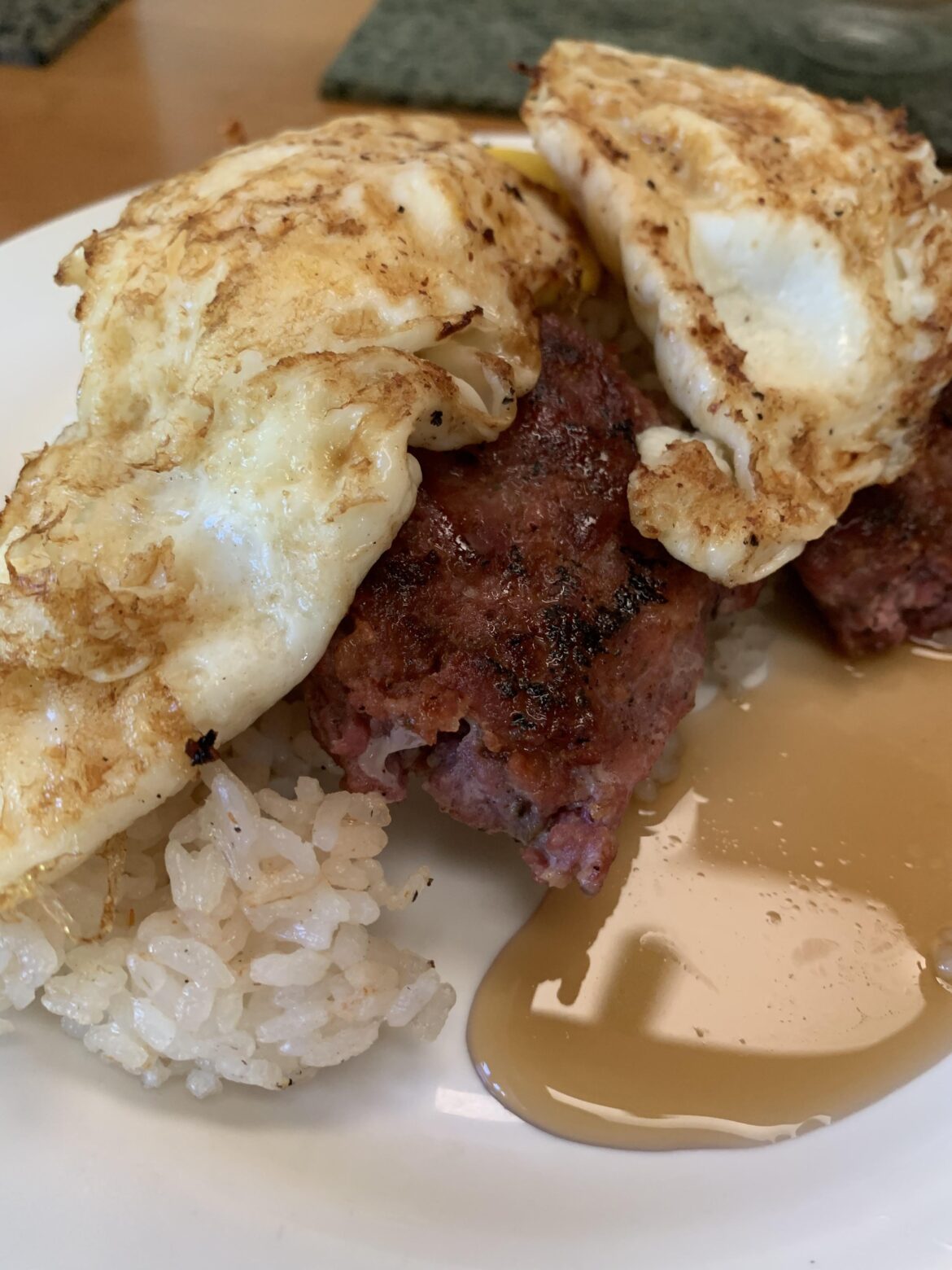 Homemade Loco Moco with local hunted wild pig sausage. Aloha from Hawai’i