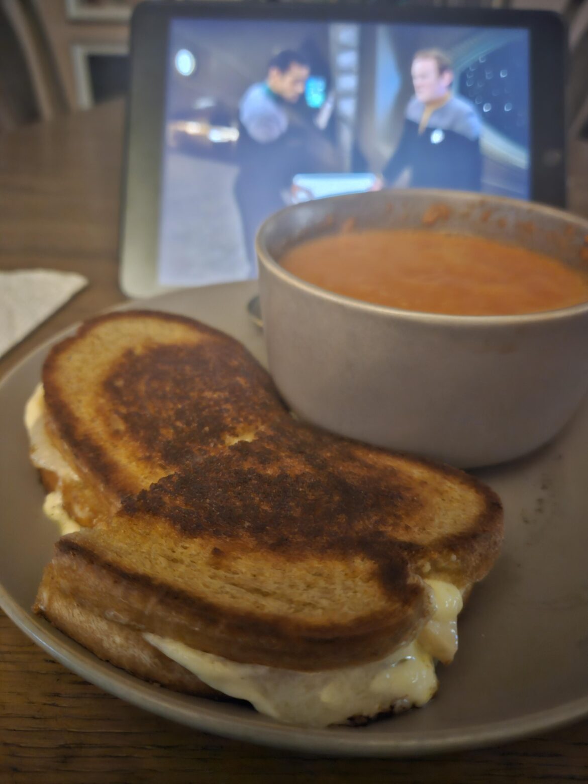 Goat Gouda and Rocinante Iberico grilled cheese with Red Pepper and Tomato soup