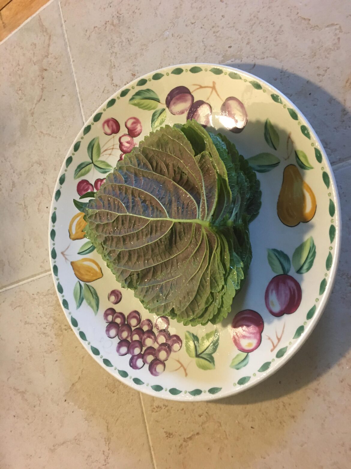 Getting ready for breakfast with some Perilla leaves from my garden!