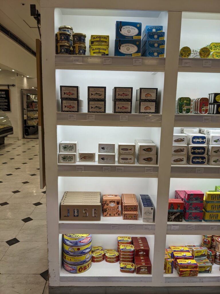The tinned fish selection in Selfridge's, featuring Fangst