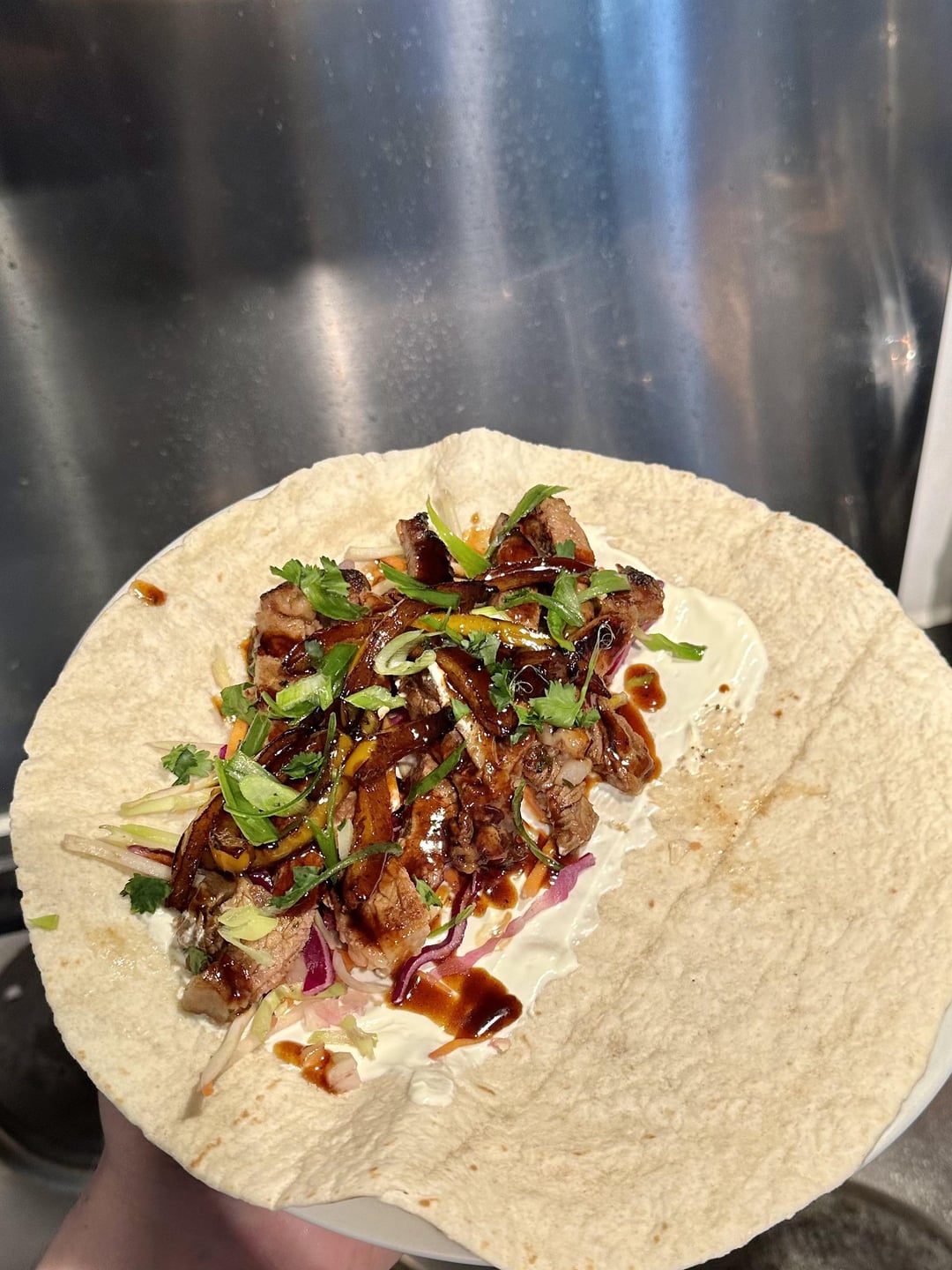 Asian inspired, honey & ginger ribeye steak wrap Dining and Cooking